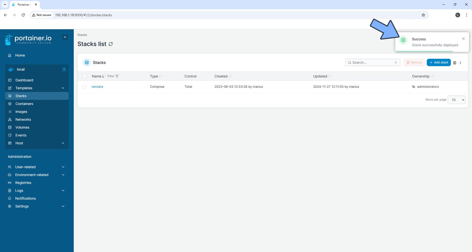 Netdata Synology NAS Portainer Set up 5