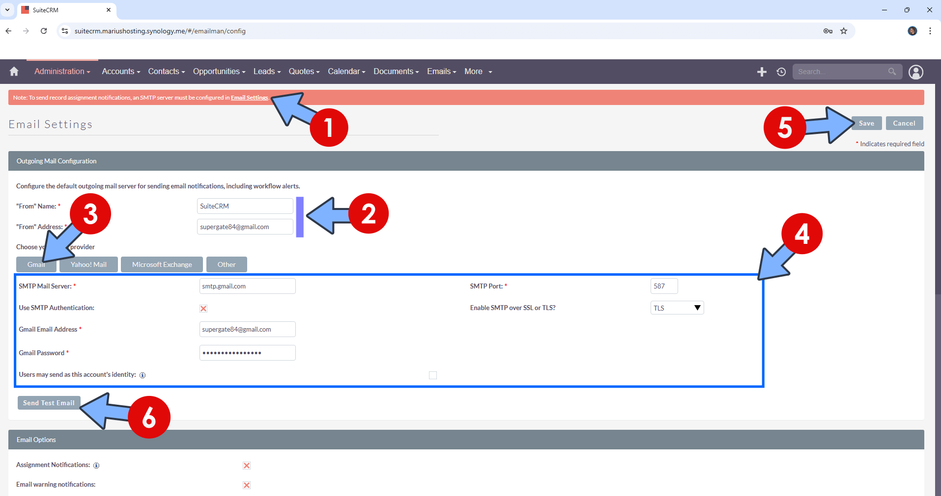 SuiteCRM Email Notification Synology 1