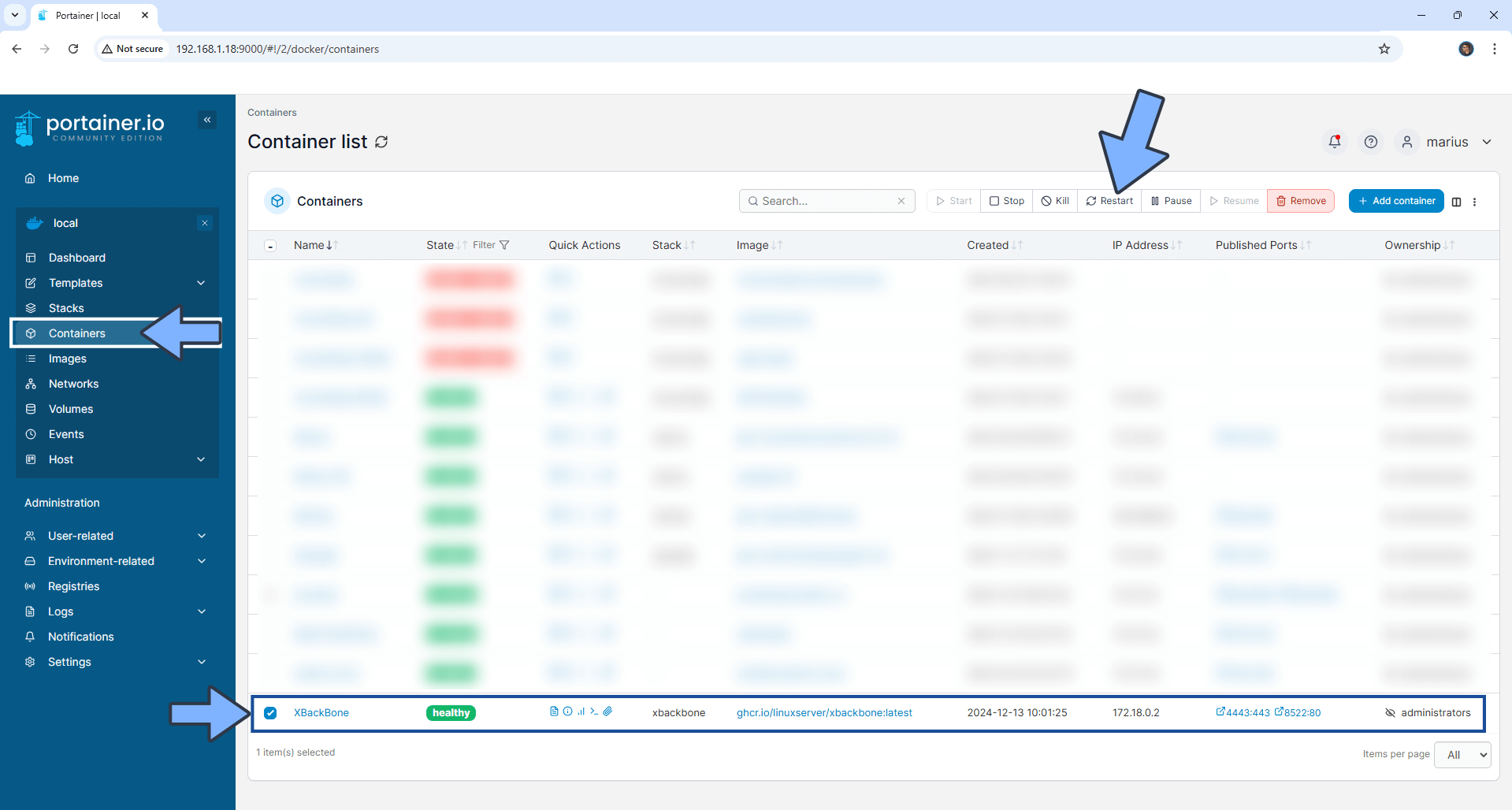 XbackBone Synology NAS Portainer Set up 12B