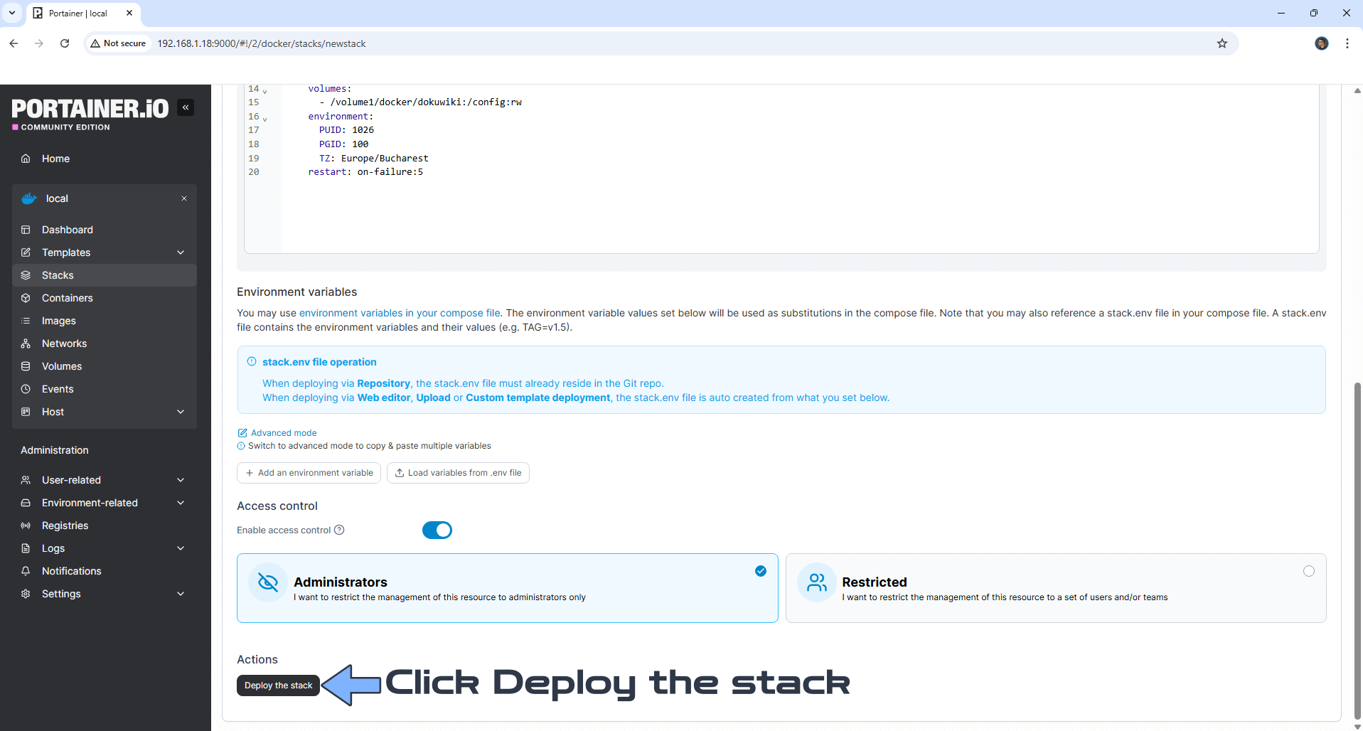 DokuWiki Synology NAS Portainer Set up 3 new 2026