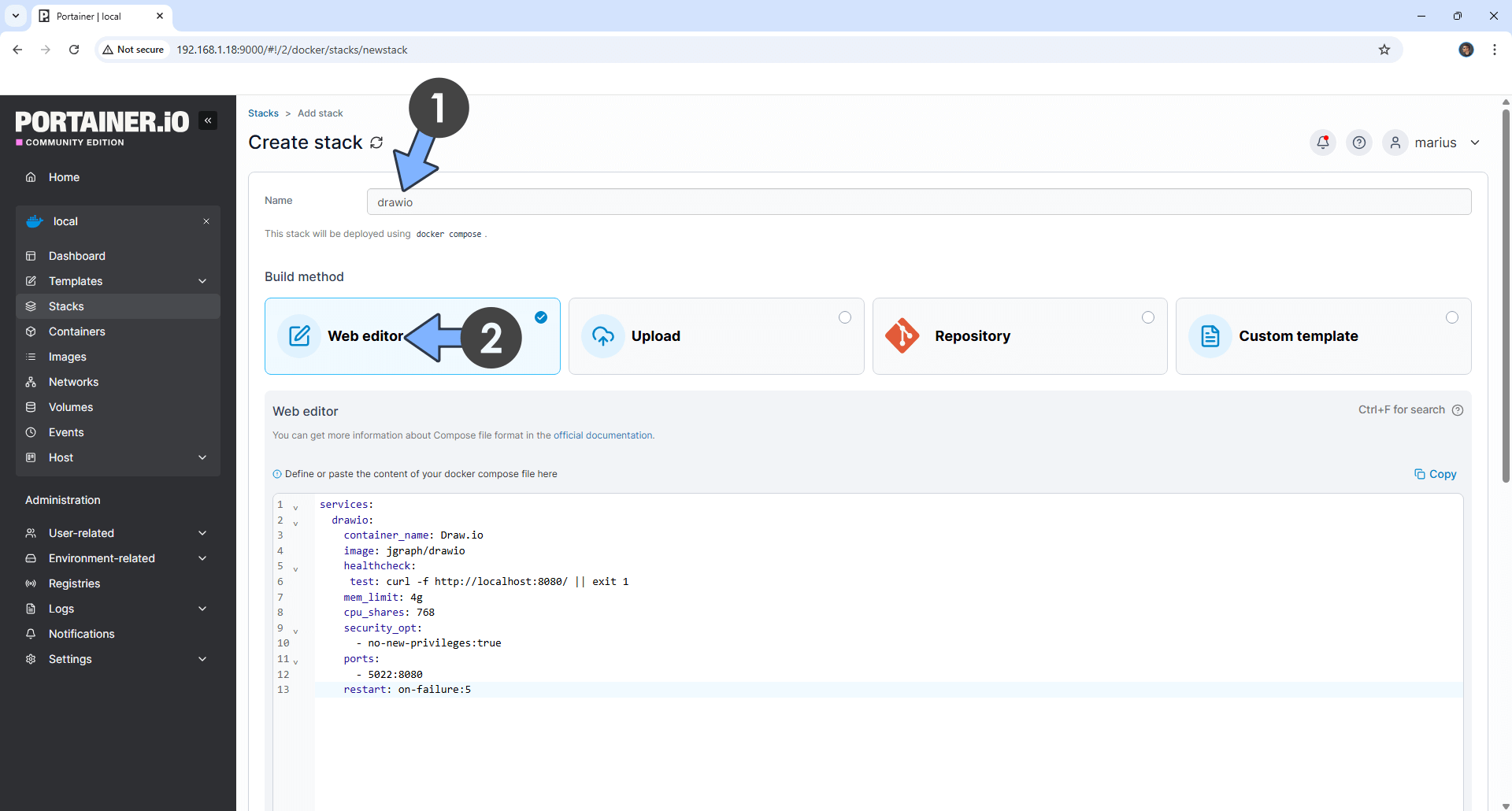 Draw.io UGREEN NAS Portainer Set up 1 new 2026