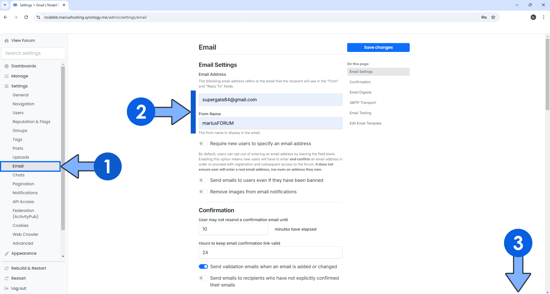 NodeBB Email Notification Synology 1