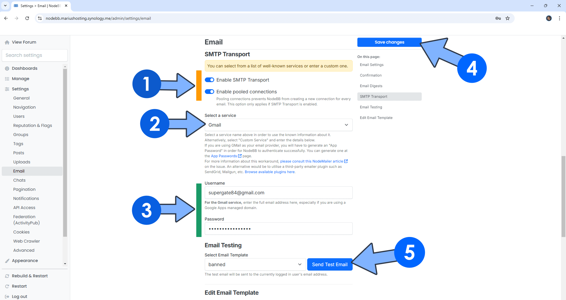 NodeBB Email Notification Synology 2