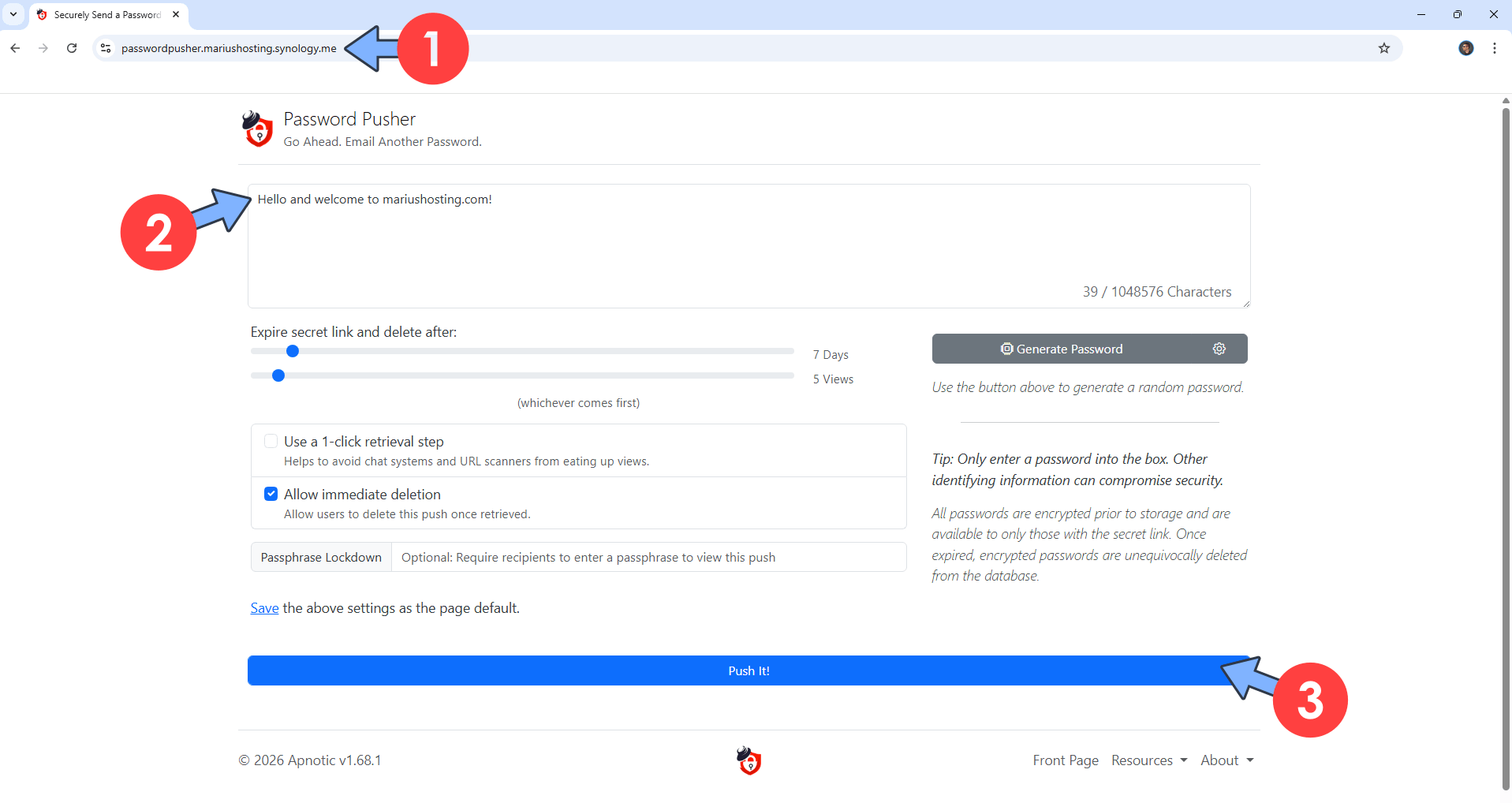 Password Pusher Synology NAS Set up 10 new 2028