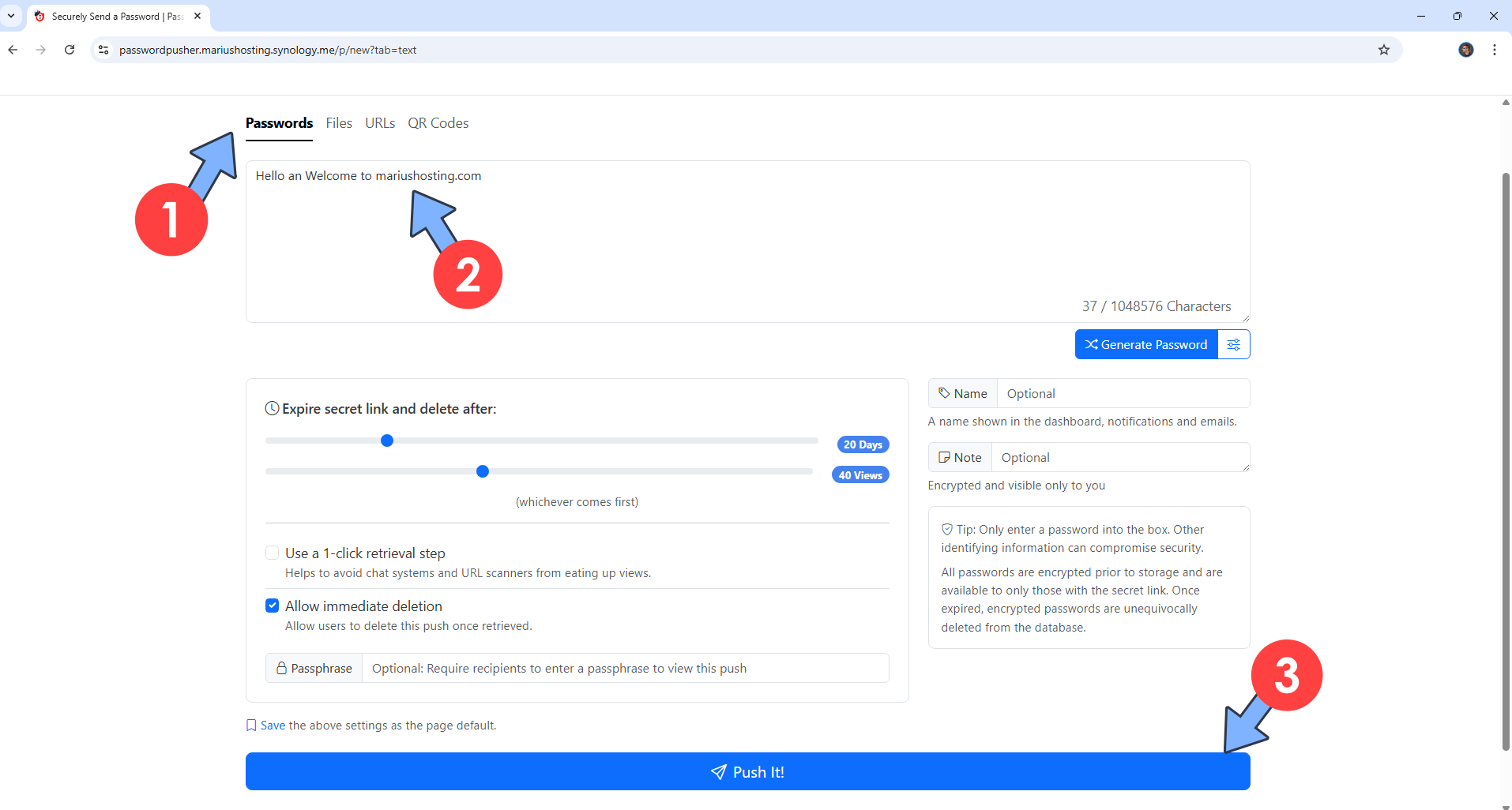 Password Pusher Synology NAS Set up 16 new 2030