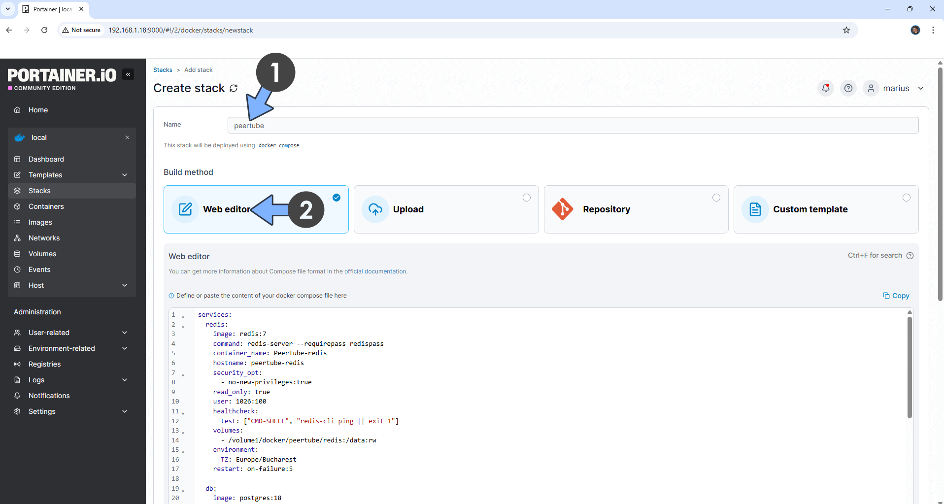 PeerTube Synology NAS Docker 1