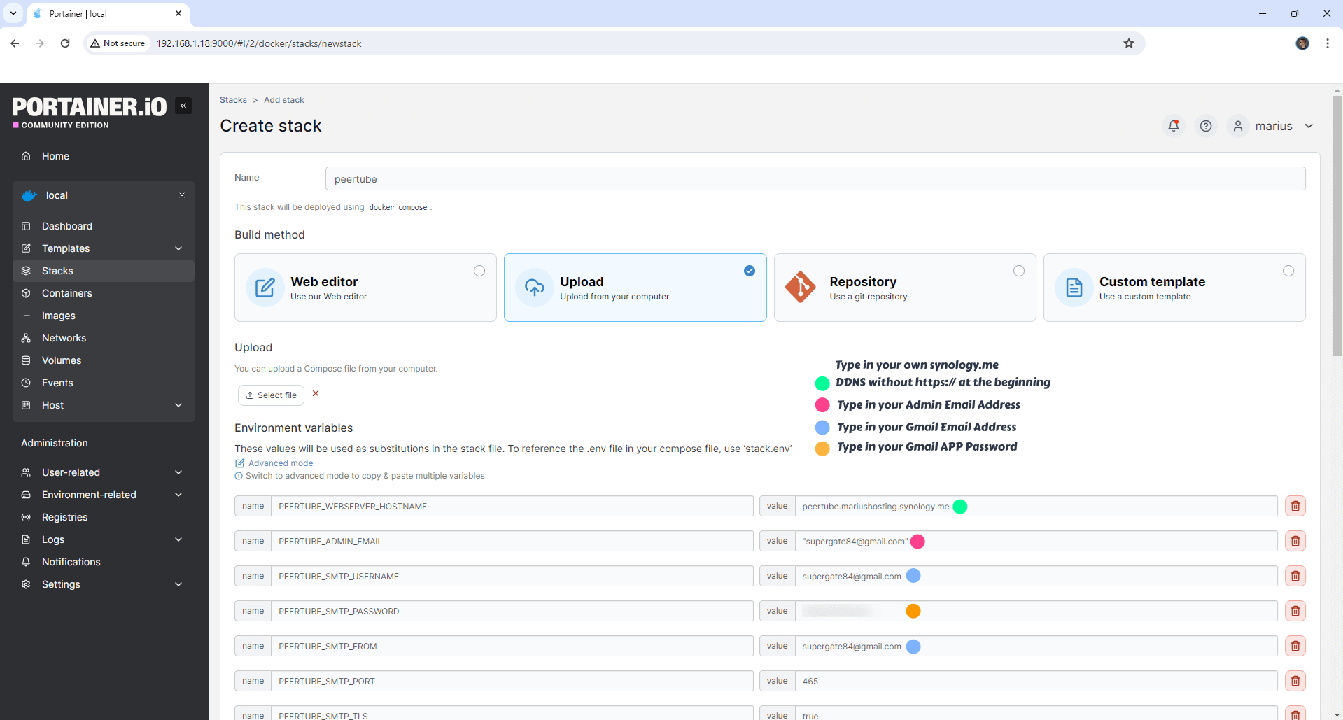 PeerTube Synology NAS Docker 2