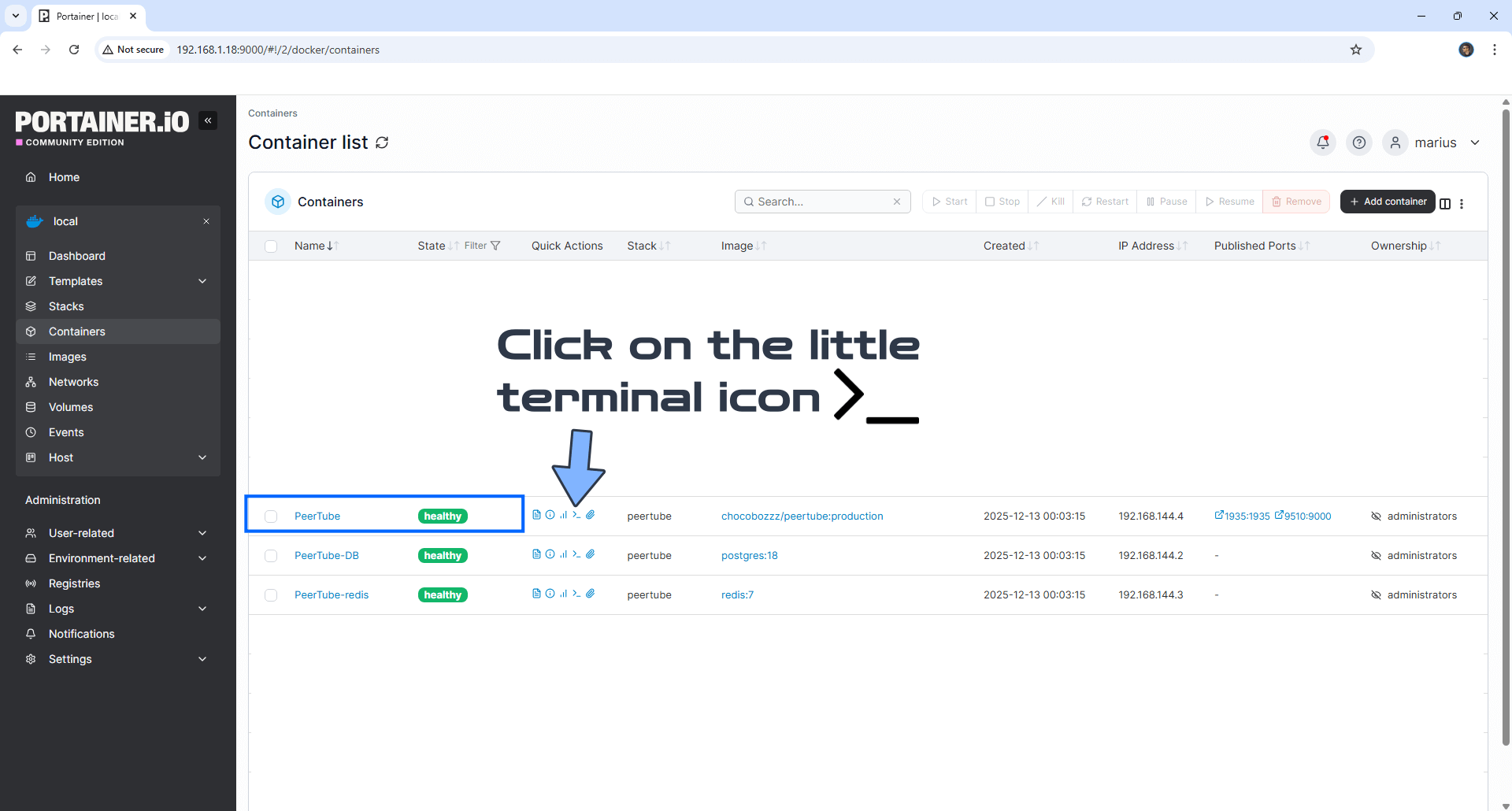 PeerTube Synology NAS Docker 5