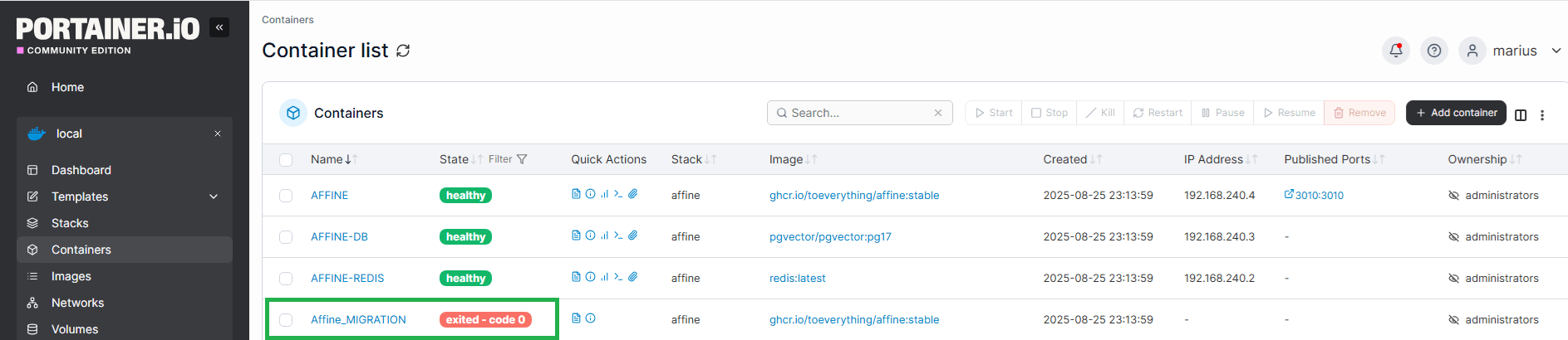 Affine Migration Synology
