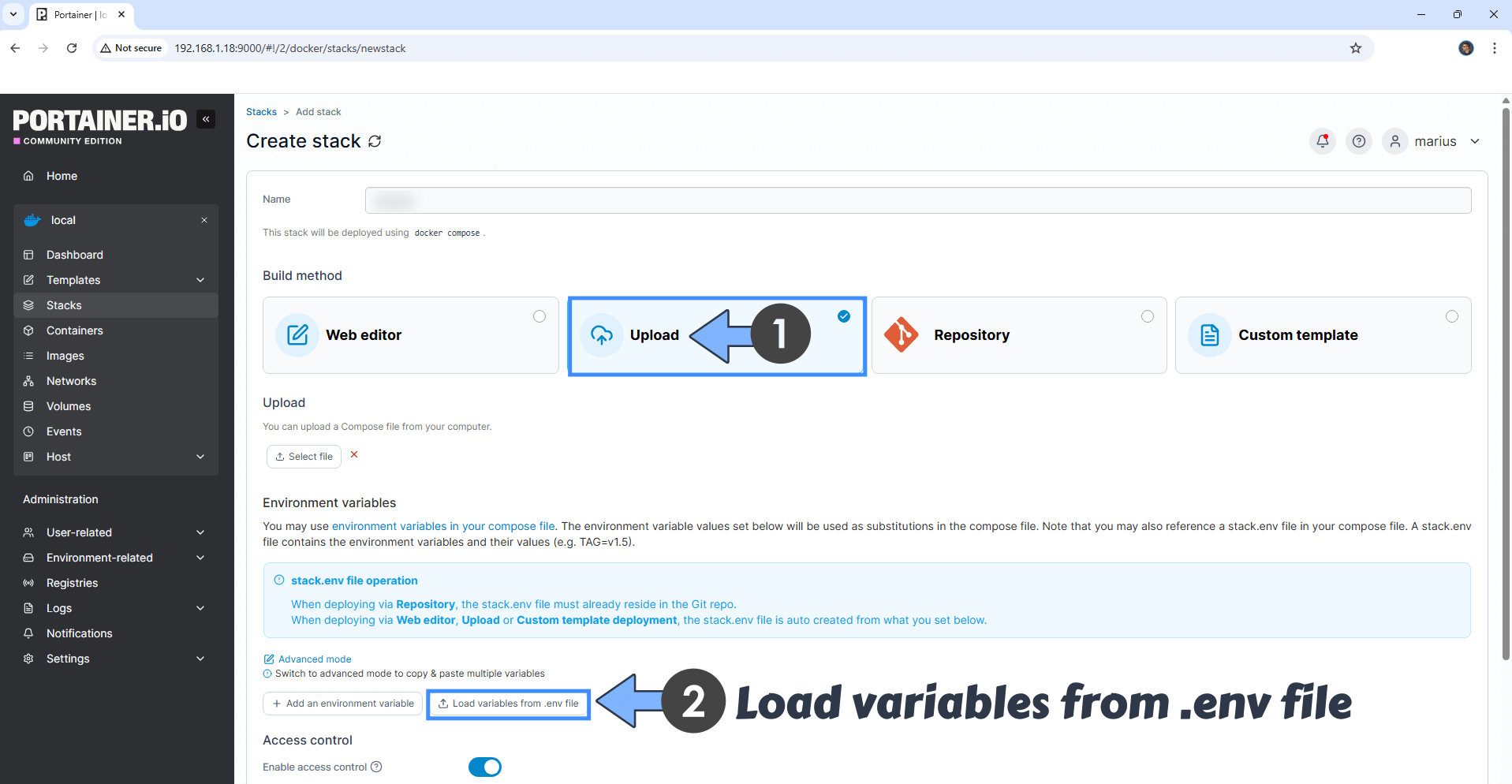 Env Variables Portainer