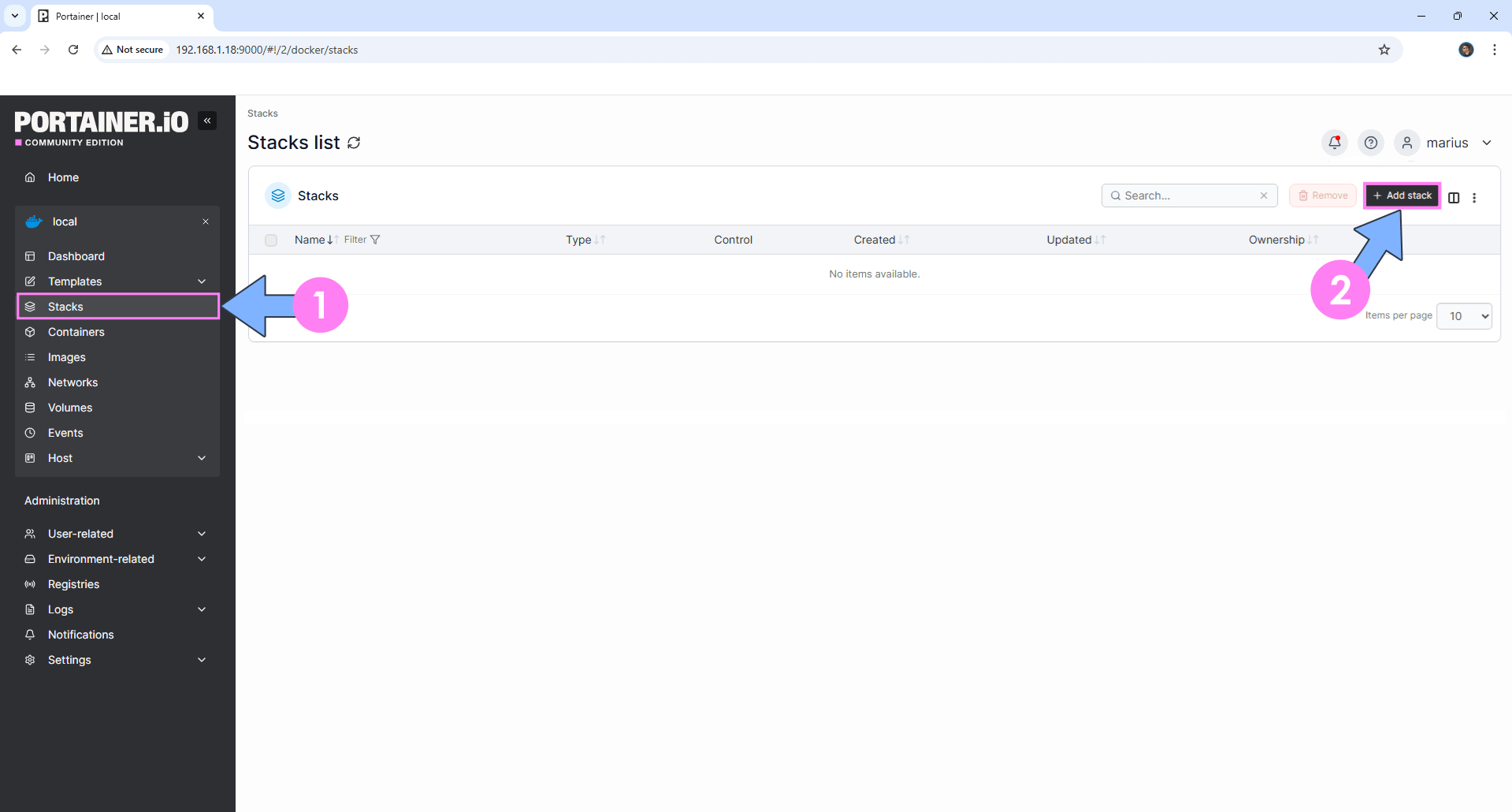 Portainer Add Stack NAS 2