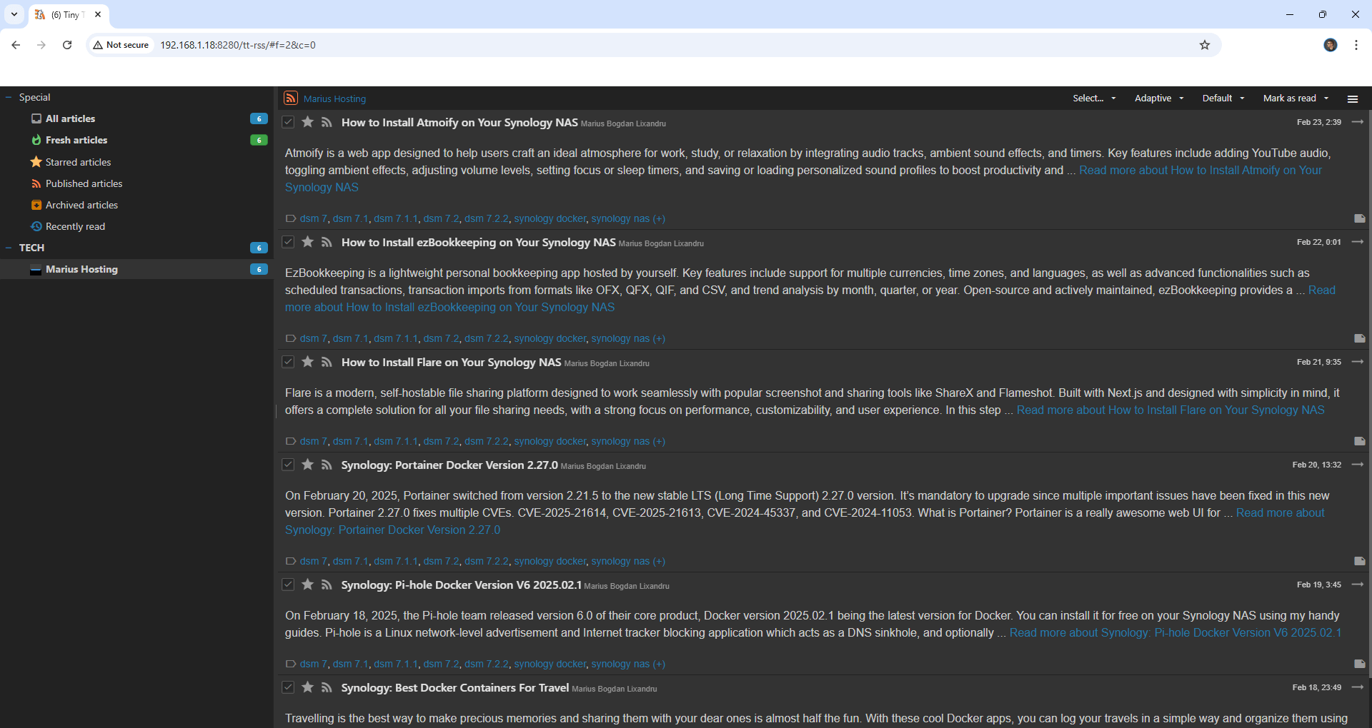 Tiny Tiny RSS Synology NAS Set up 13