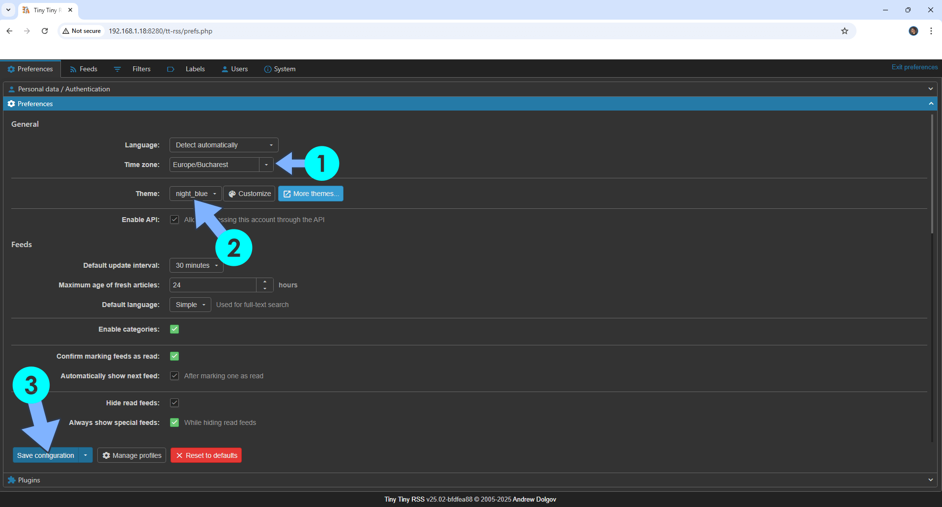 Tiny Tiny RSS Synology NAS Set up 8