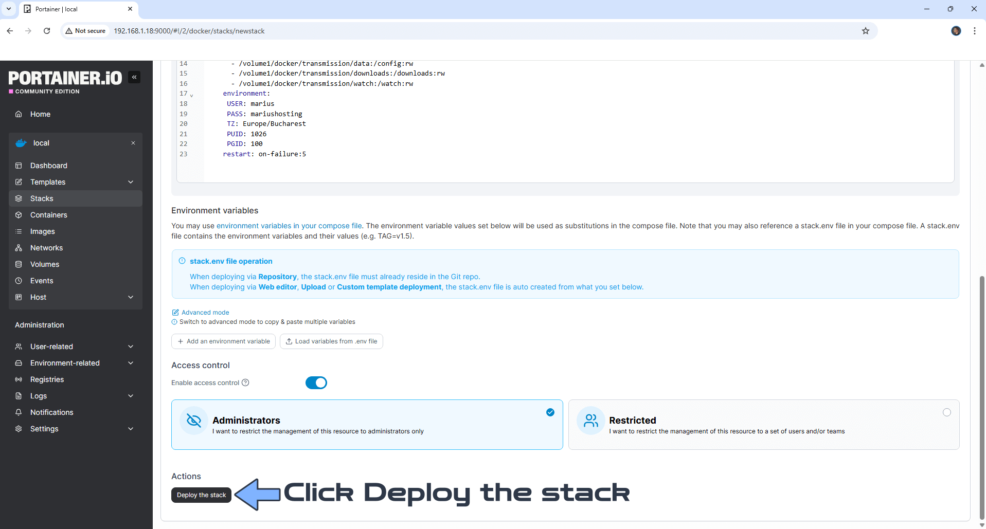 Transmission Synology NAS Portainer Set up 4 new 2026