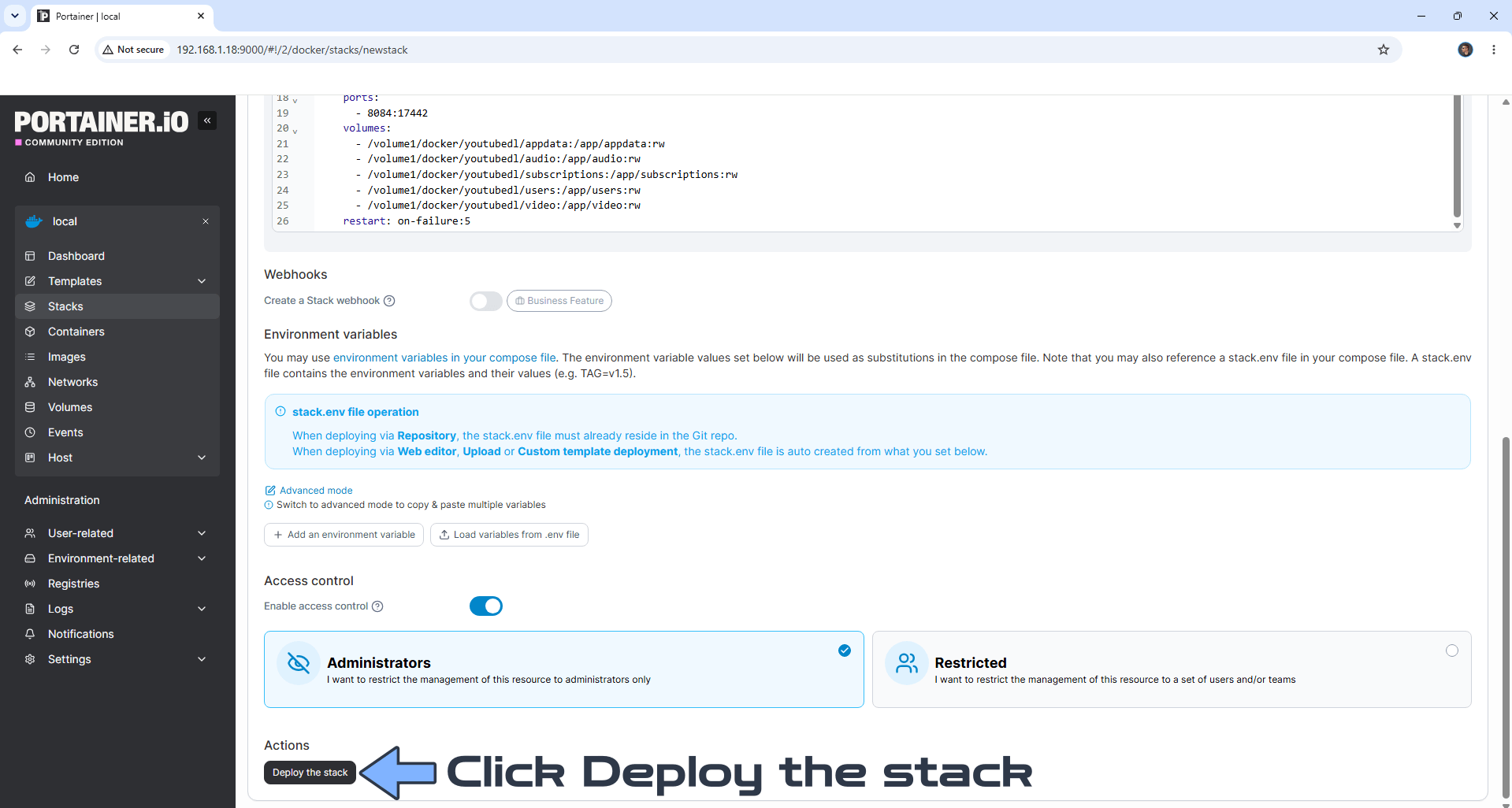 YouTube Downloader Synology NAS Portainer Set up 4 new 20230