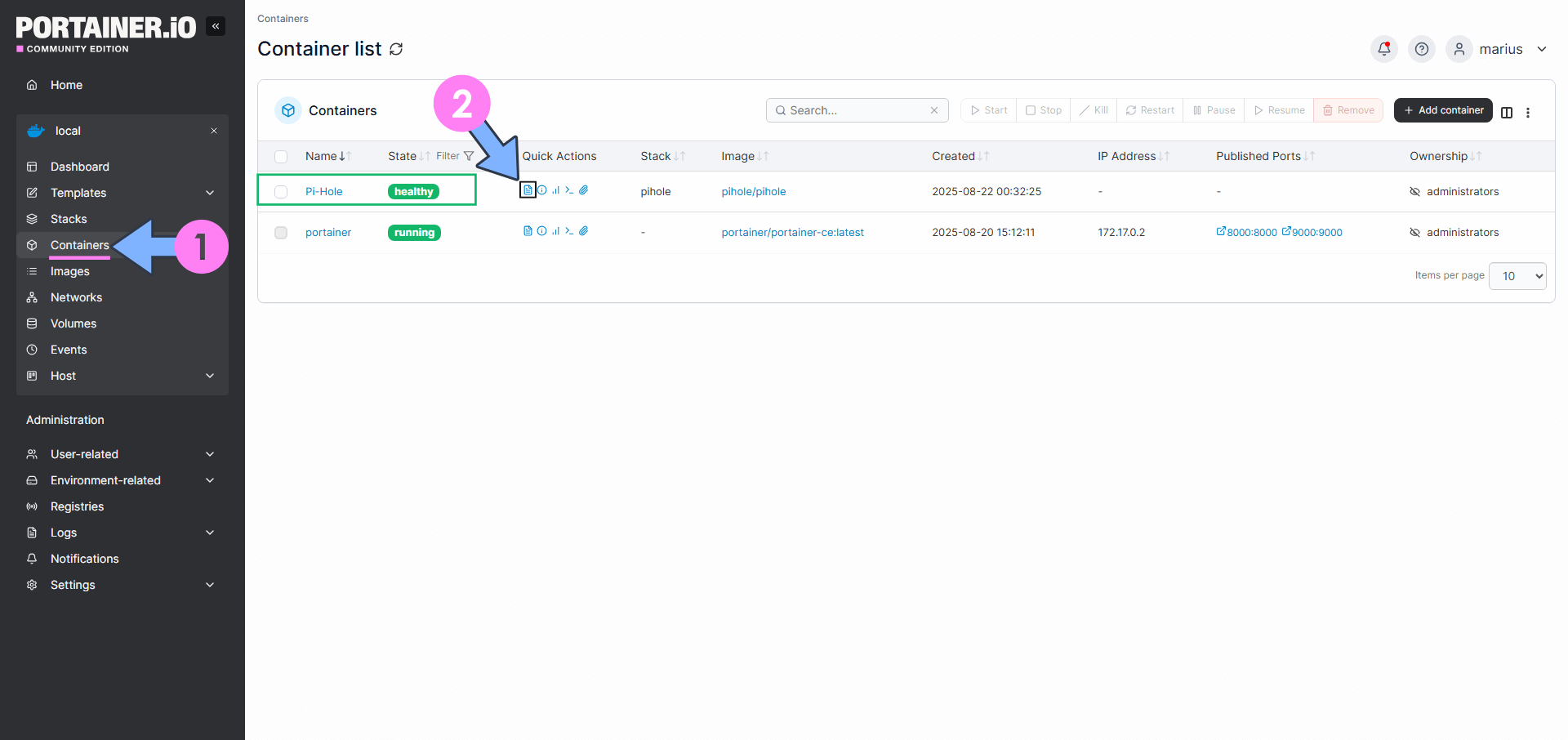 Synology Docker Container Logs 3 new