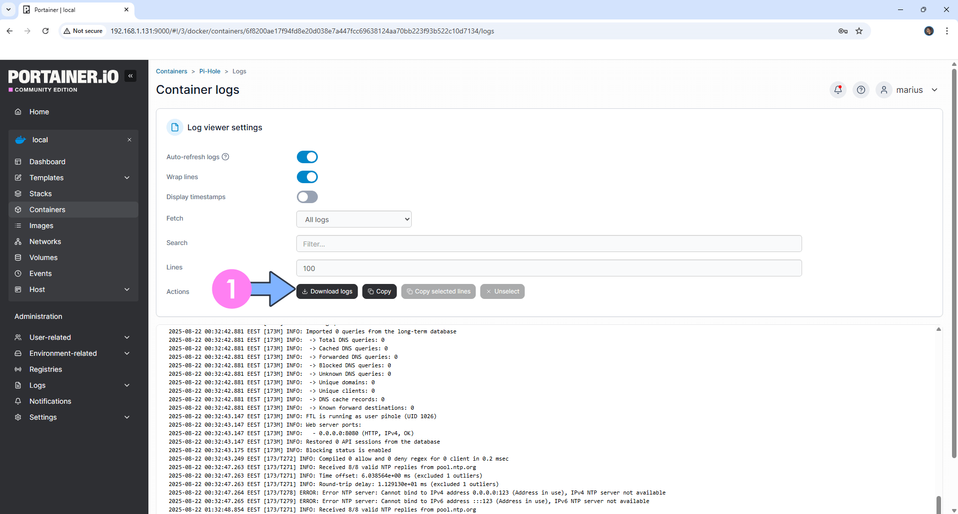Synology Docker Container Logs 4 new