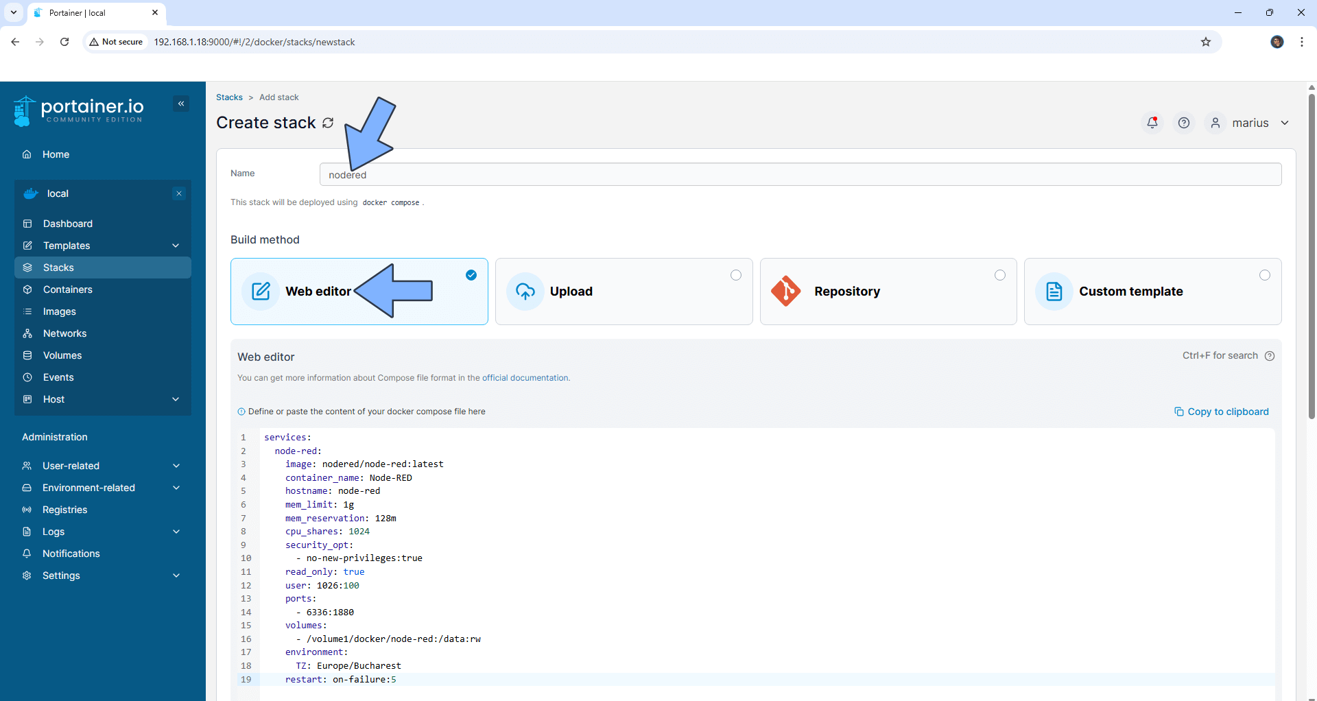 Synology NAS Node Red Docker Compose Install 2 new 2025