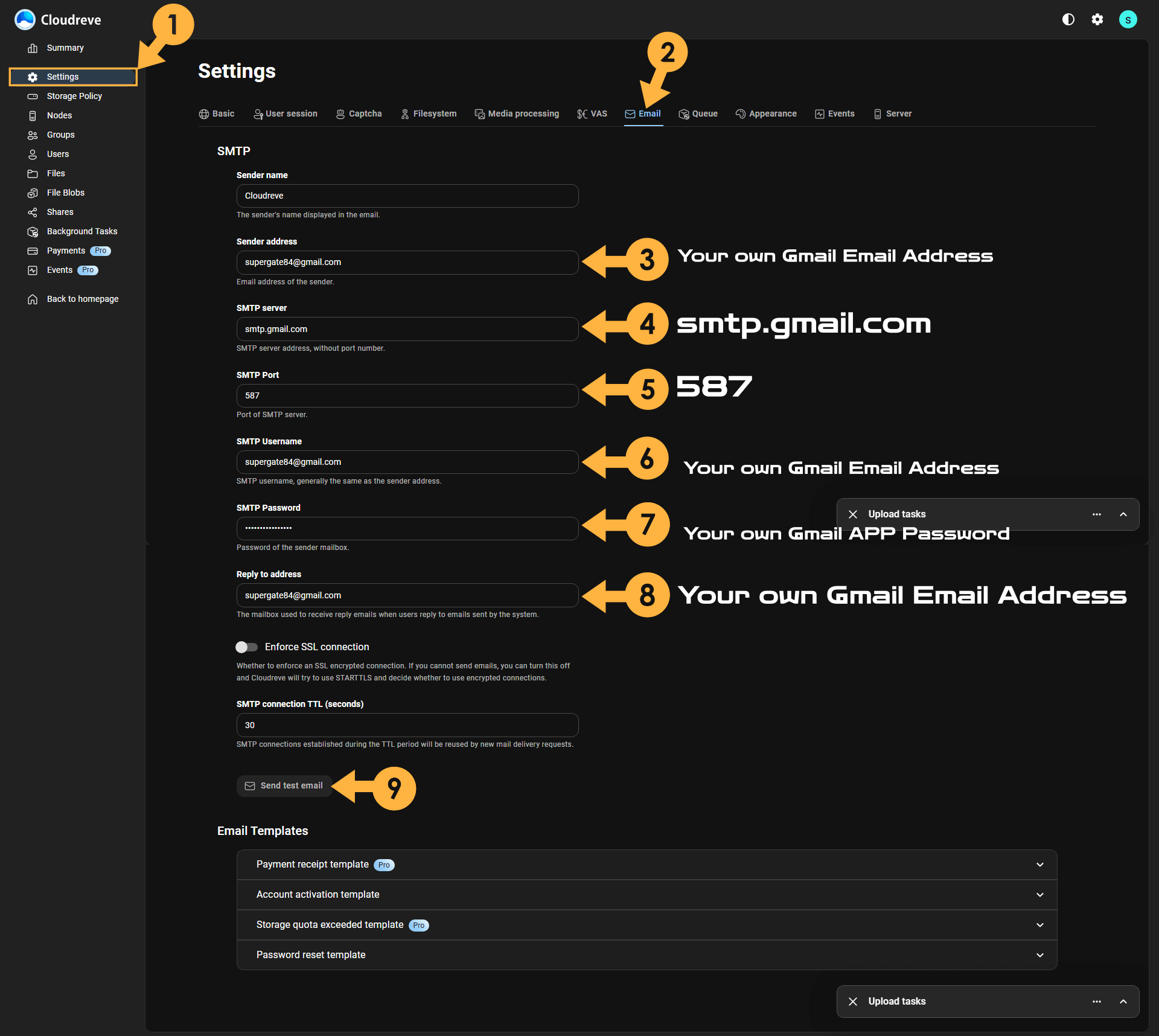 Cloudreve Synology NAS SMTP Email settings