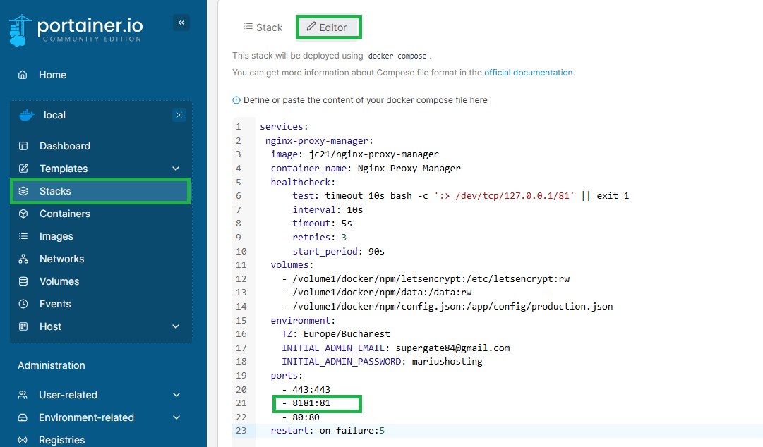 Example Docker UGREEN NAS Nginx proxy Manager