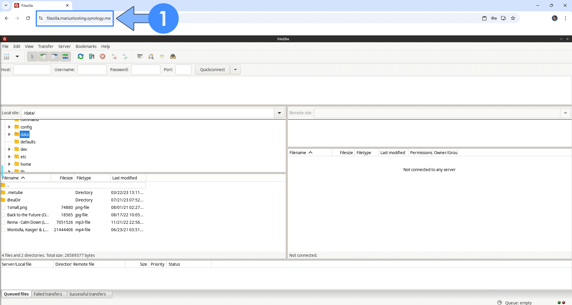 FileZilla Synology NAS Set up Portainer 9