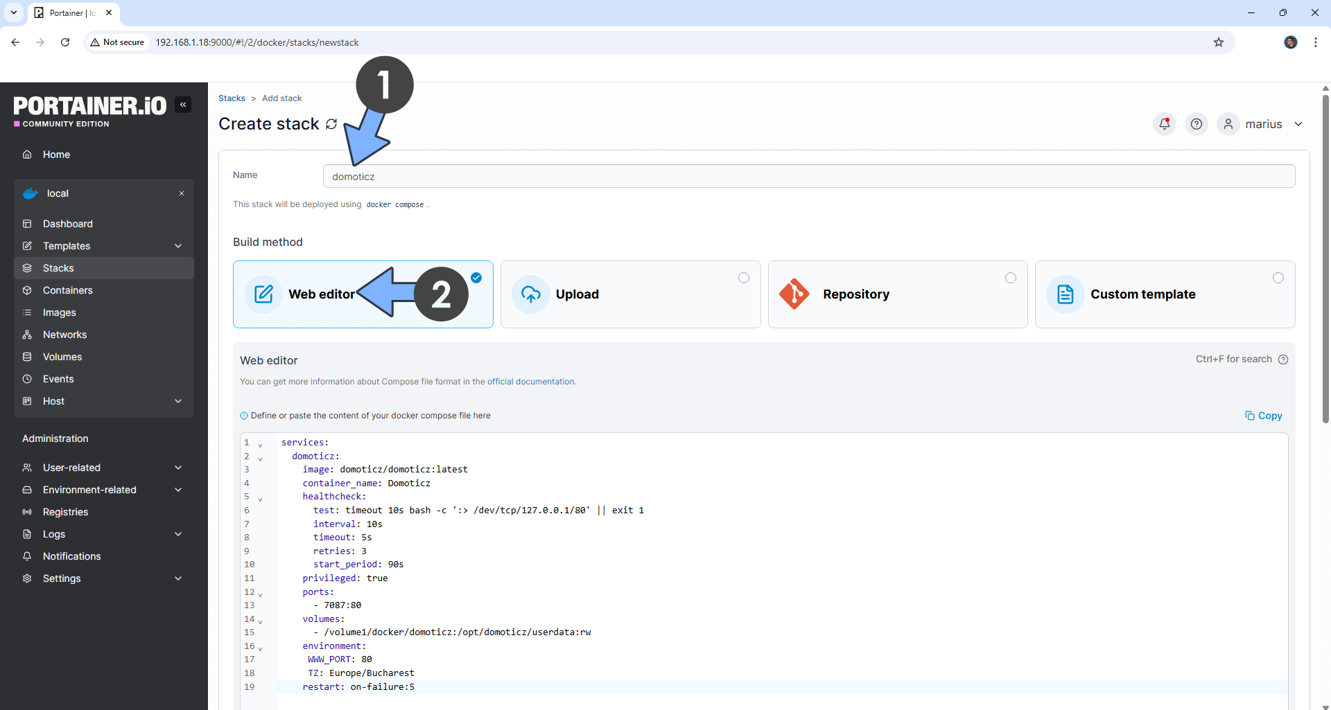 Domoticz UGREEN NAS Set up 2