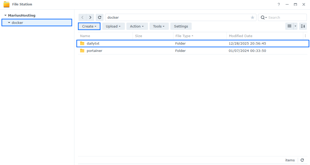 DailyTxT Synology NAS Portainer Set up 1