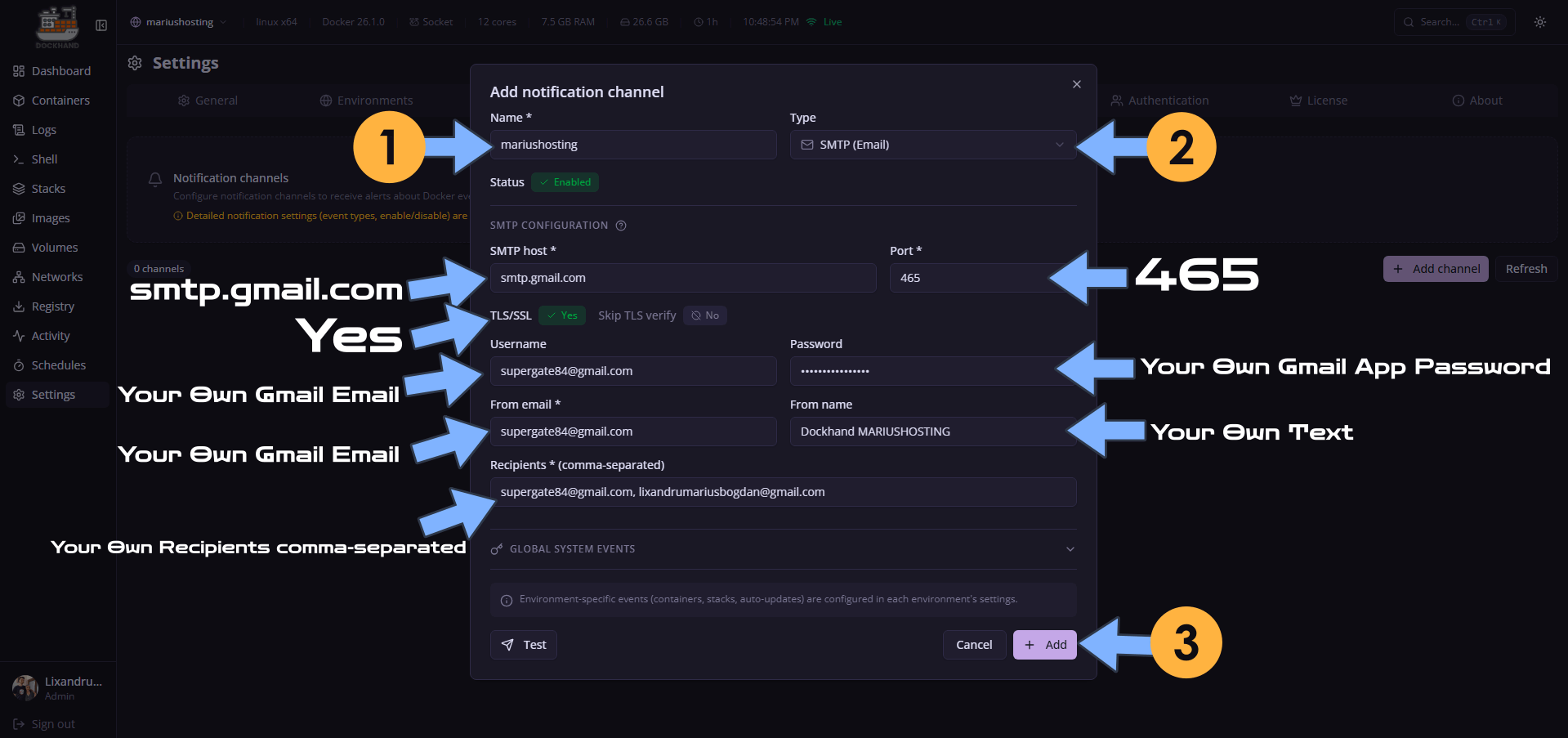 How to Set Up Email Notifications in Dockhand Set up 2