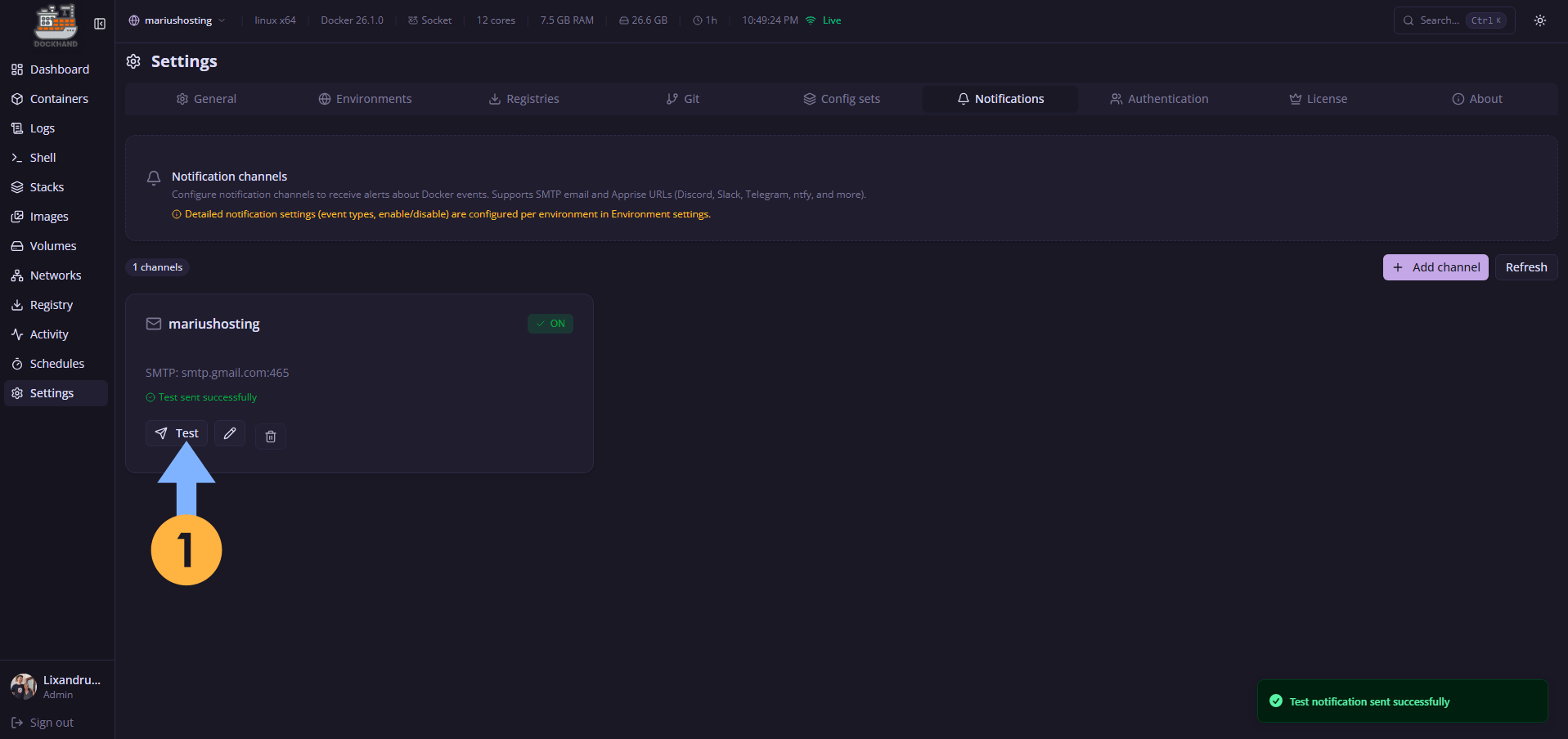 How to Set Up Email Notifications in Dockhand Set up 3