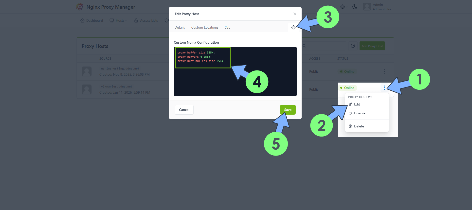 Nginx Proxy Manager Cache Issue Buffer Size SvelteKit
