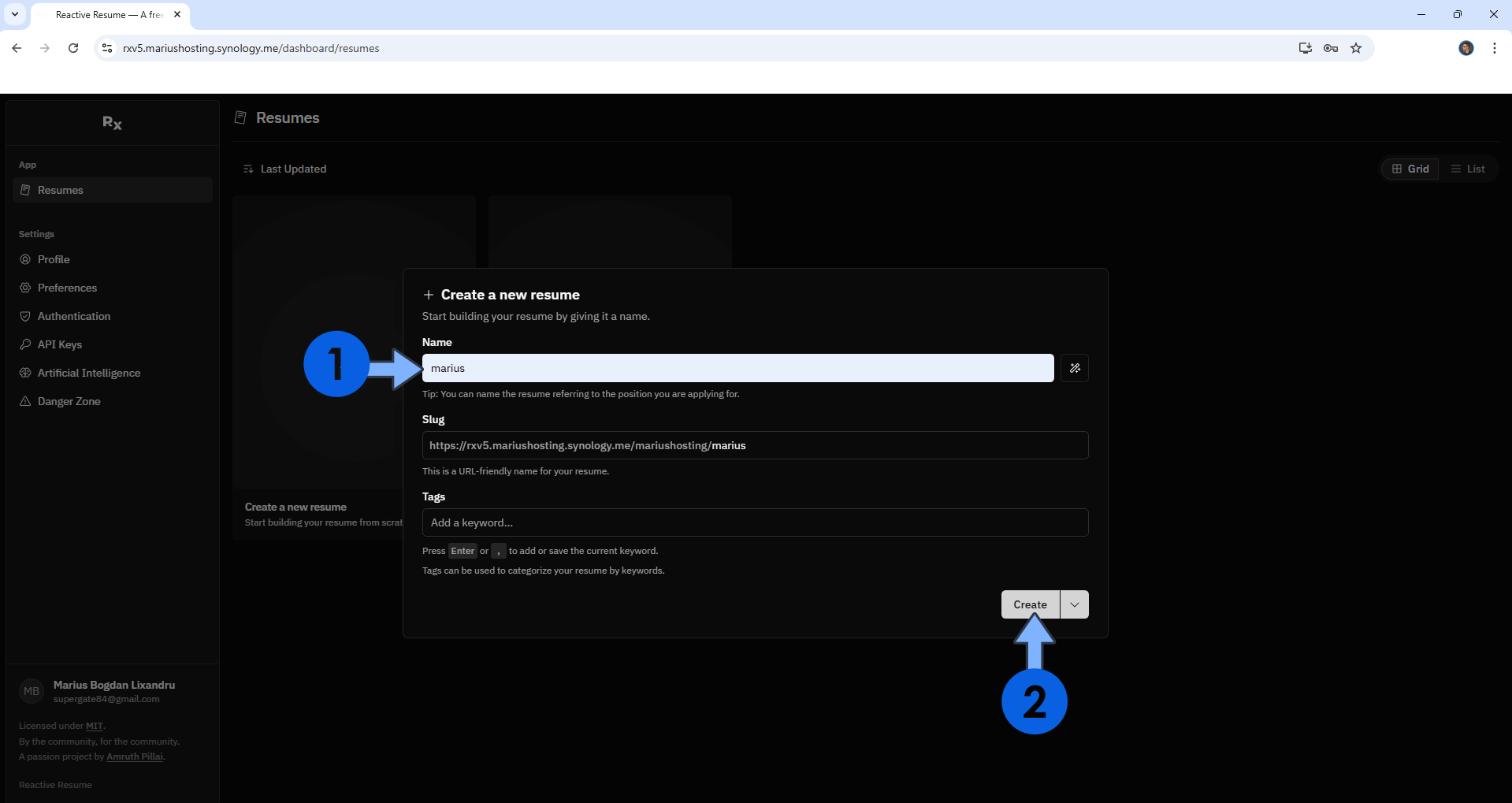 Reactive Resume V5 Synology NAS Set up 16