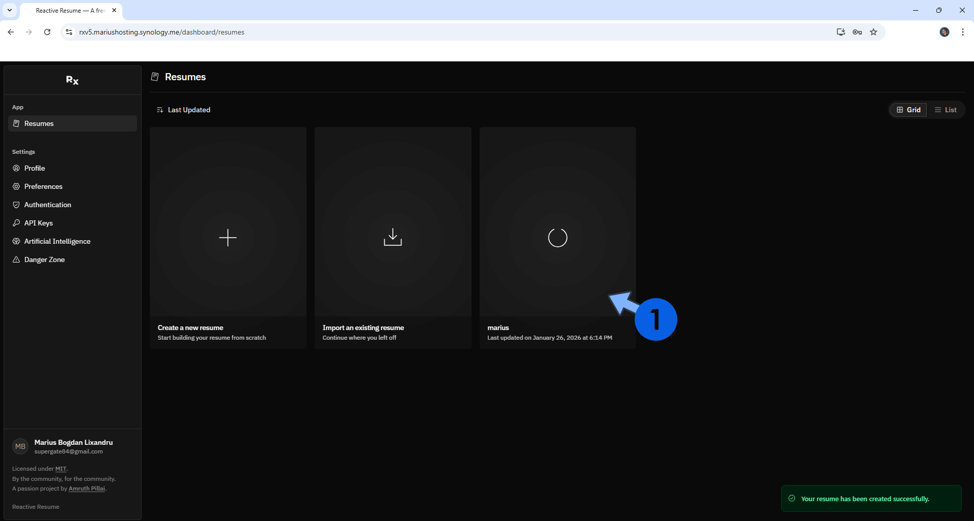 Reactive Resume V5 Synology NAS Set up 17