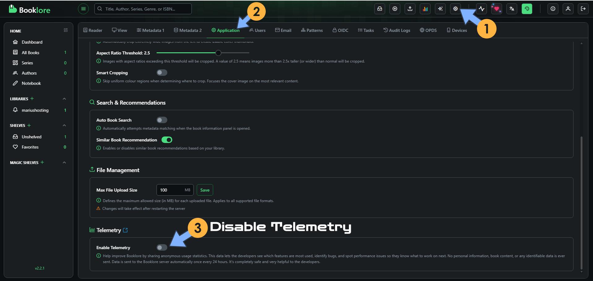 Booklore disable Telemetry
