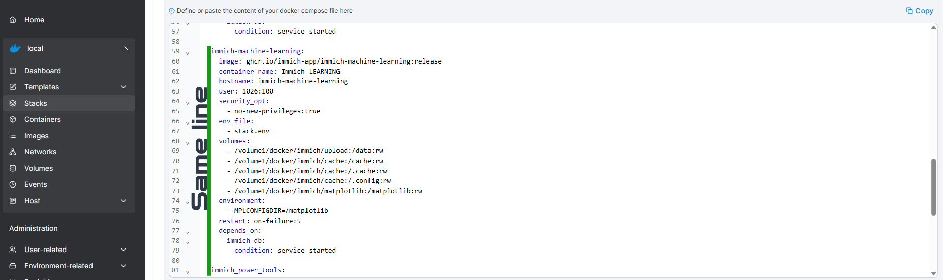 Immich power tools Synology Same line