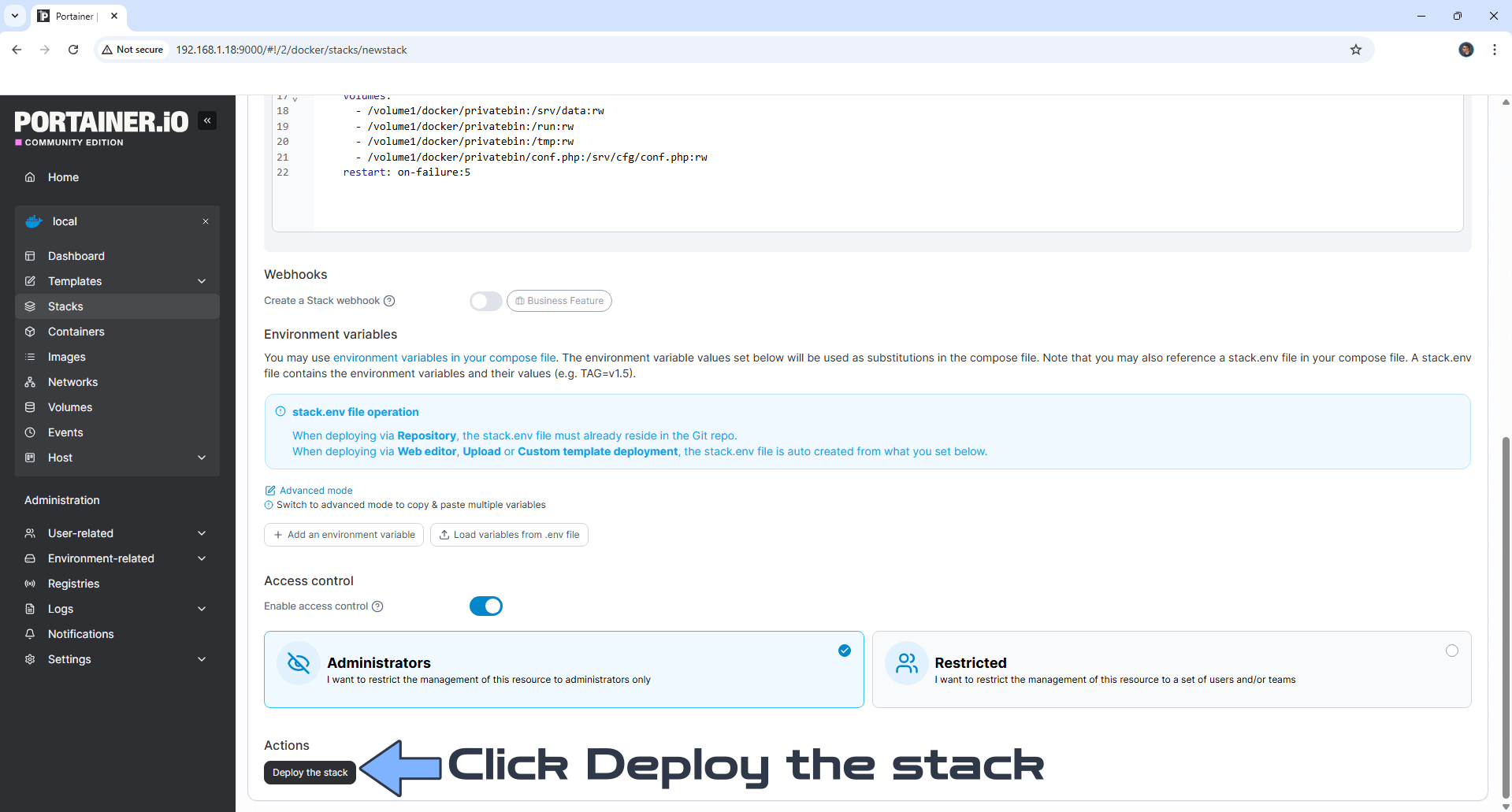 PrivateBin Synology NAS Portainer Set up 12 new 2026