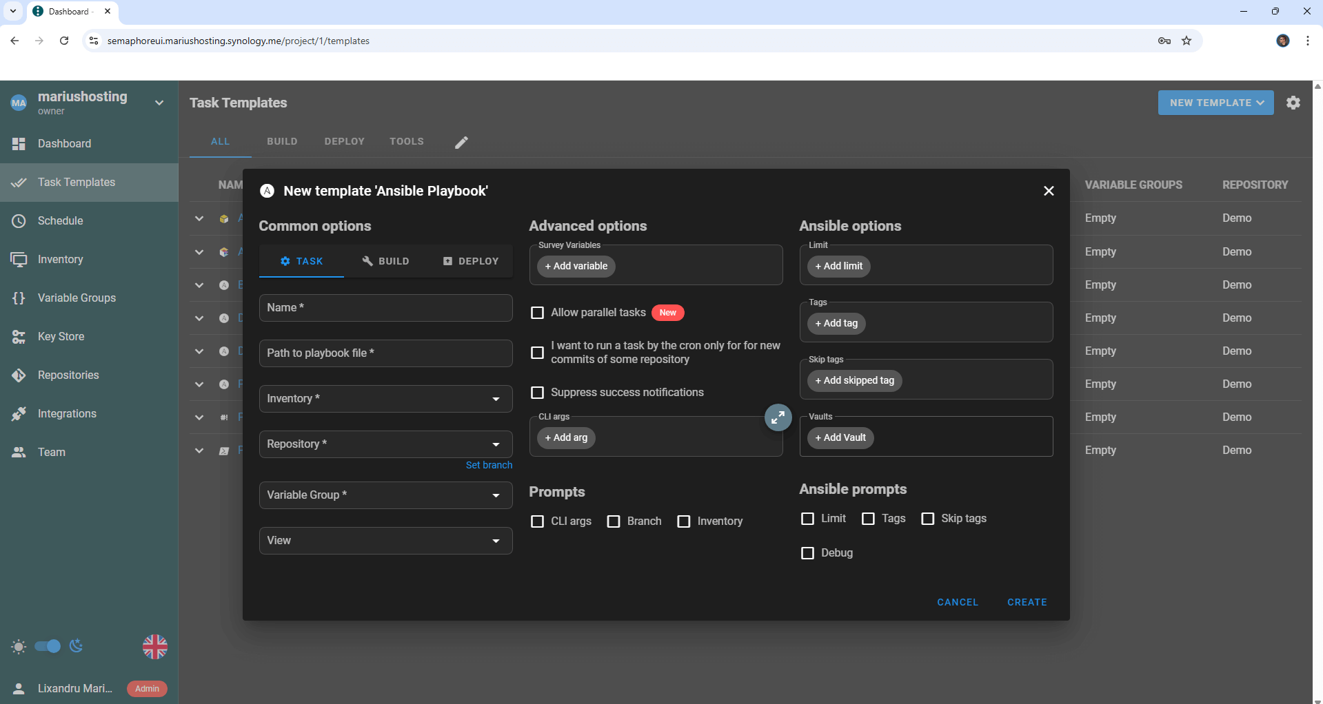 Semaphore UI Synology NAS Set up 12