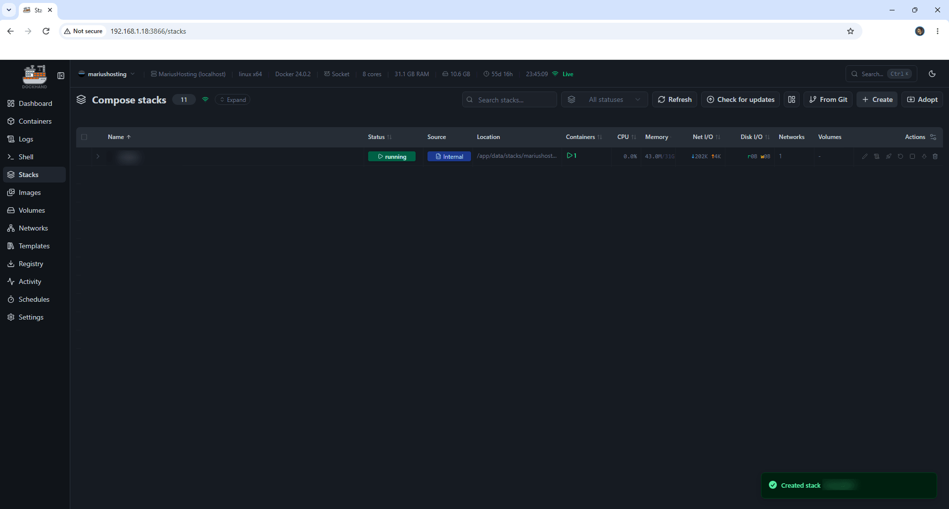Synology Dockhand Stack Success 2027