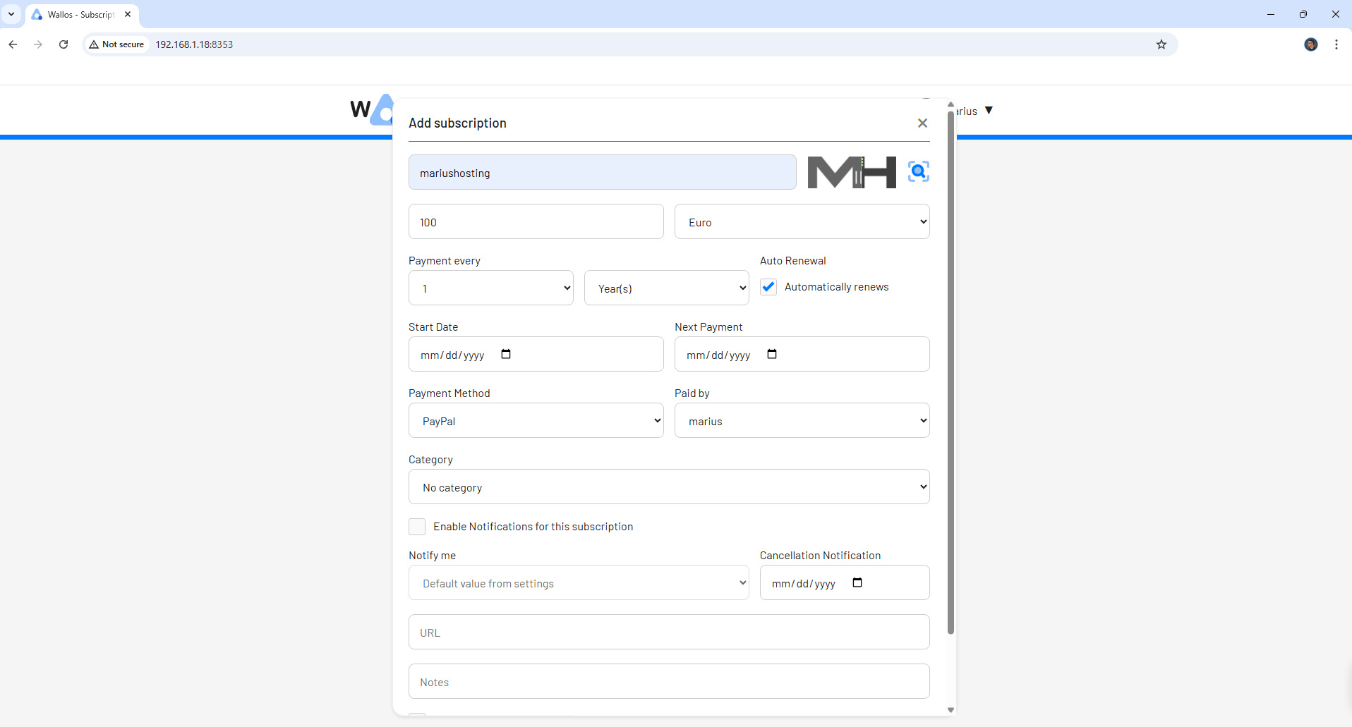 Wallos UGREEN NAS Set up 8