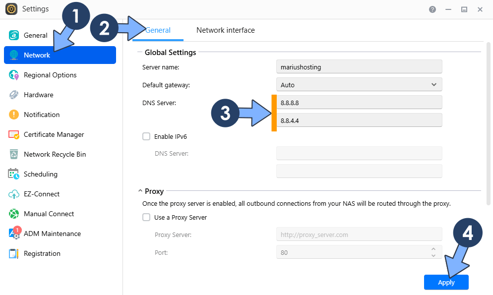 Asustor NAS ADM Google DNS Network PiHole