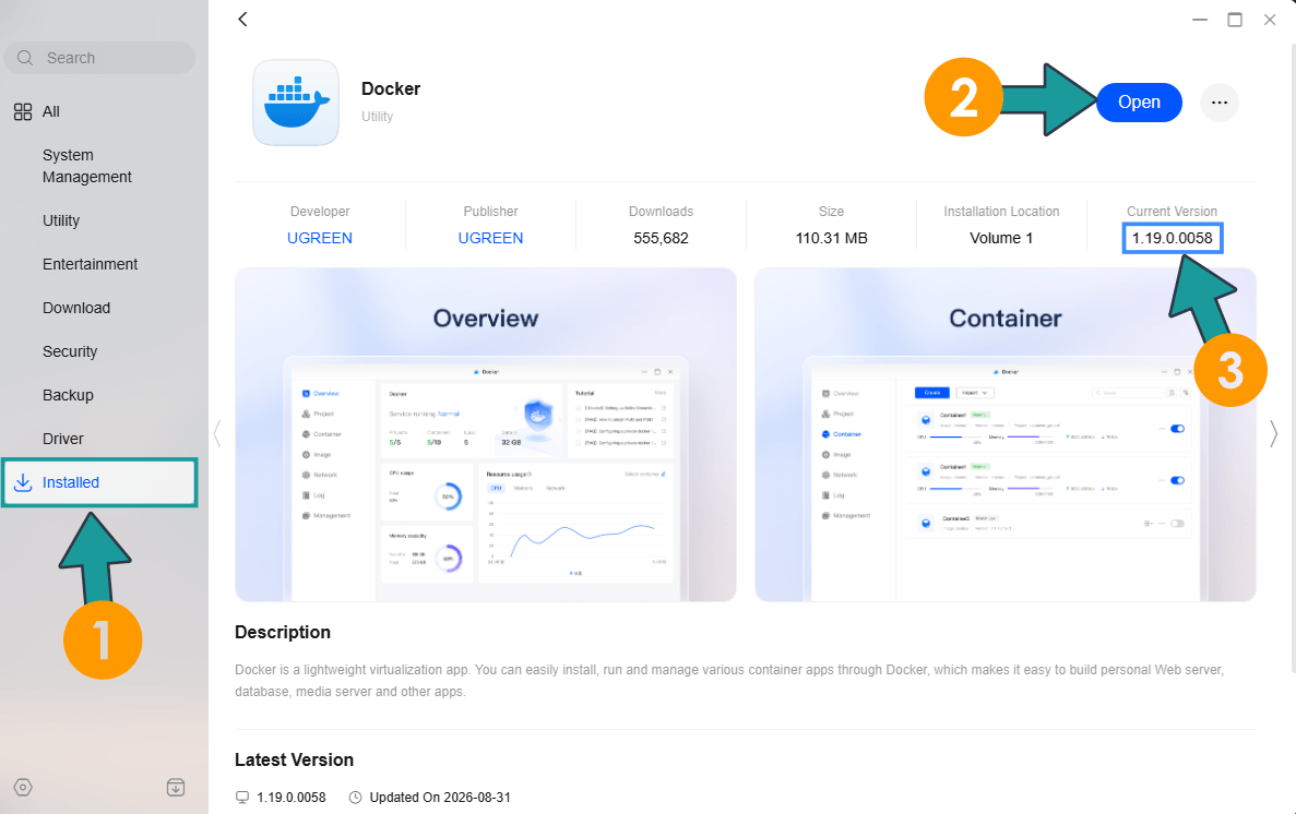 UGREEN NAS Docker version 1.19.0.0058