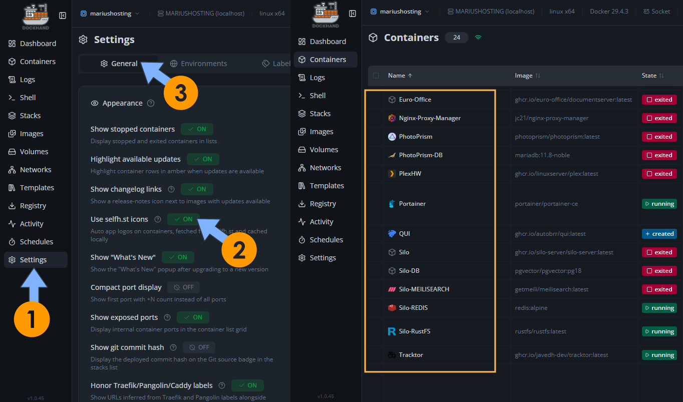 Dockhand selfhosting icons