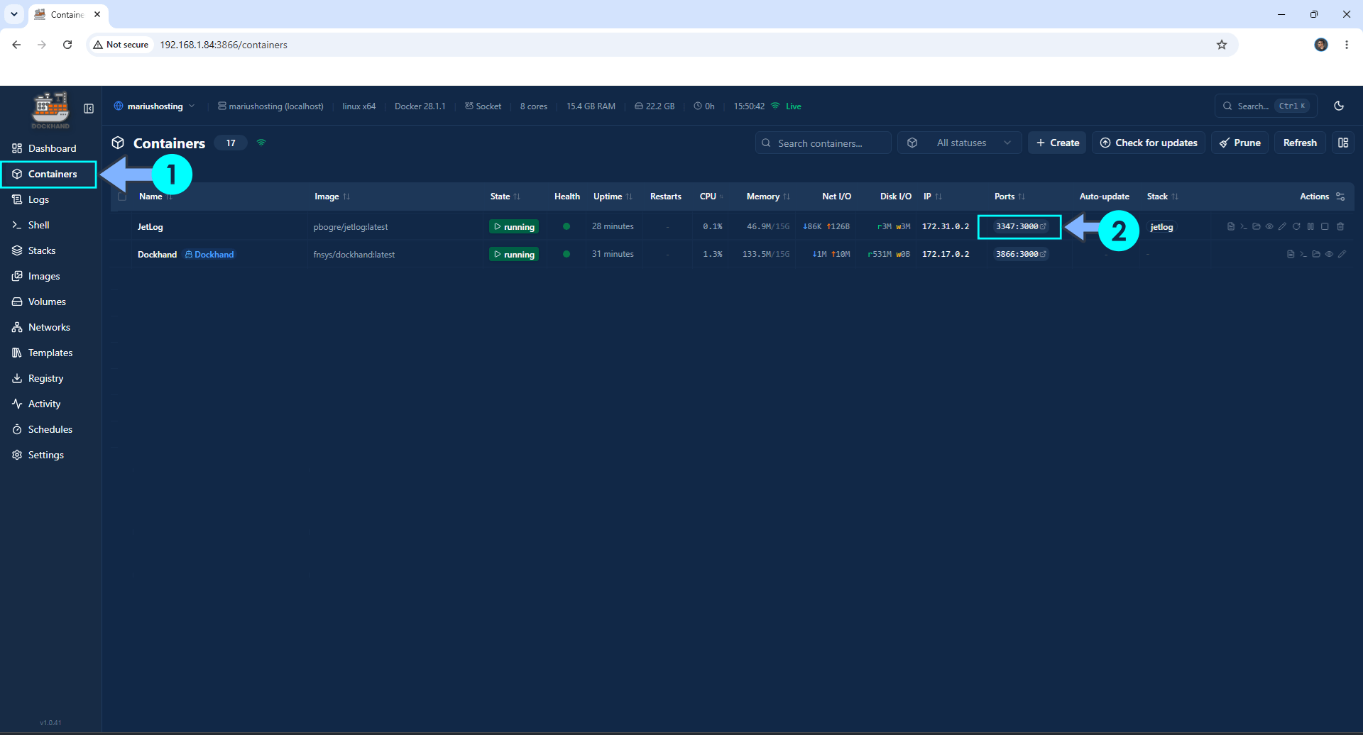 JetLog Asustor NAS Container