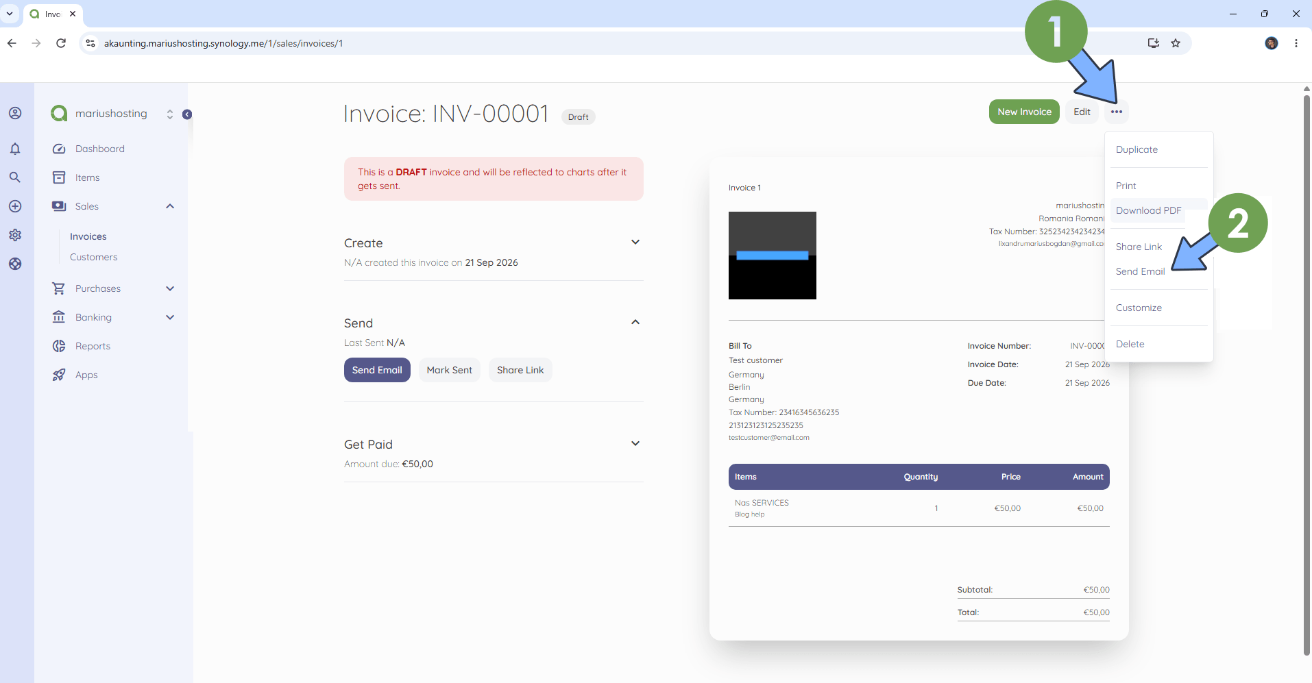 Akaunting Synology NAS setting up email 2