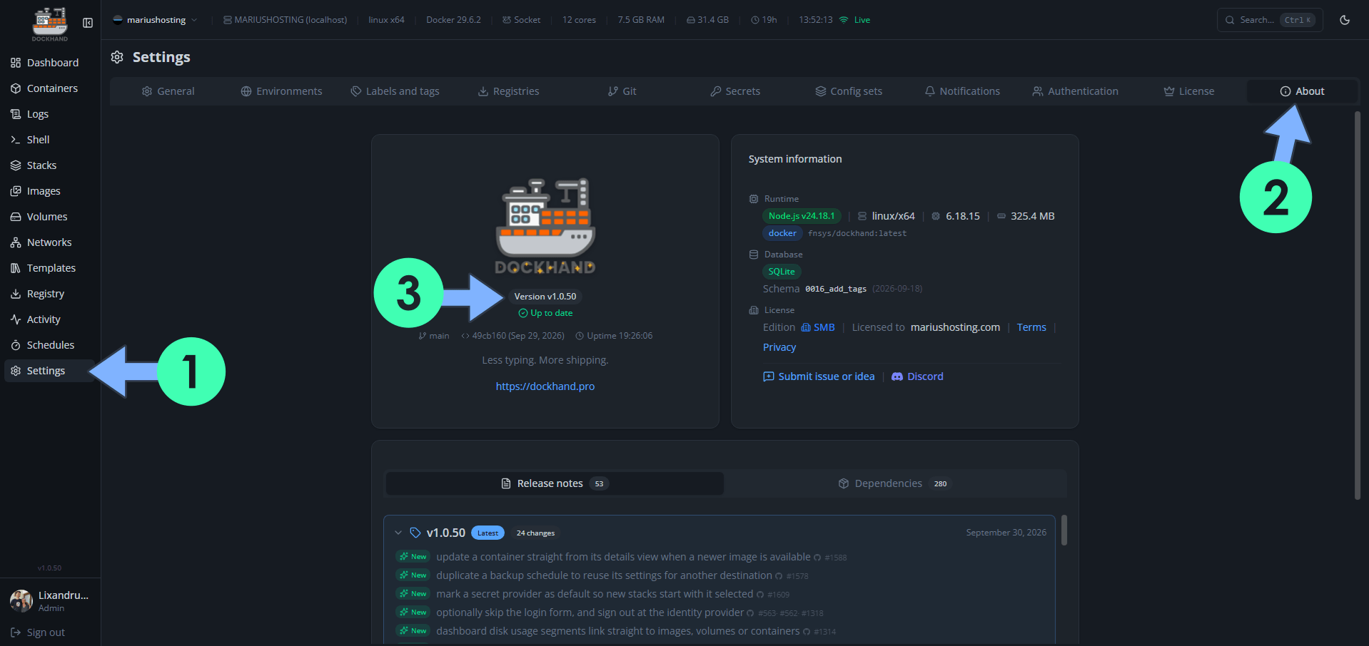 Dockhand version 1.0.50