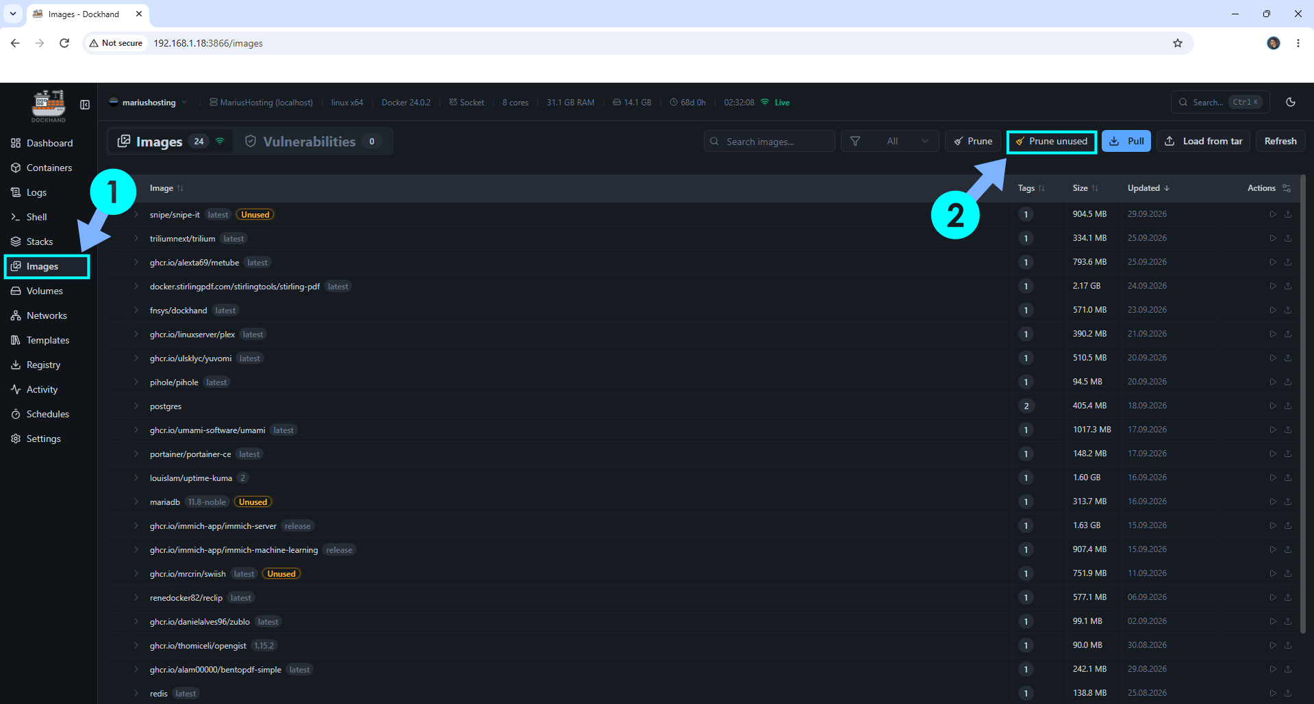 Free Disk Space NAS Docker Dockhand 1