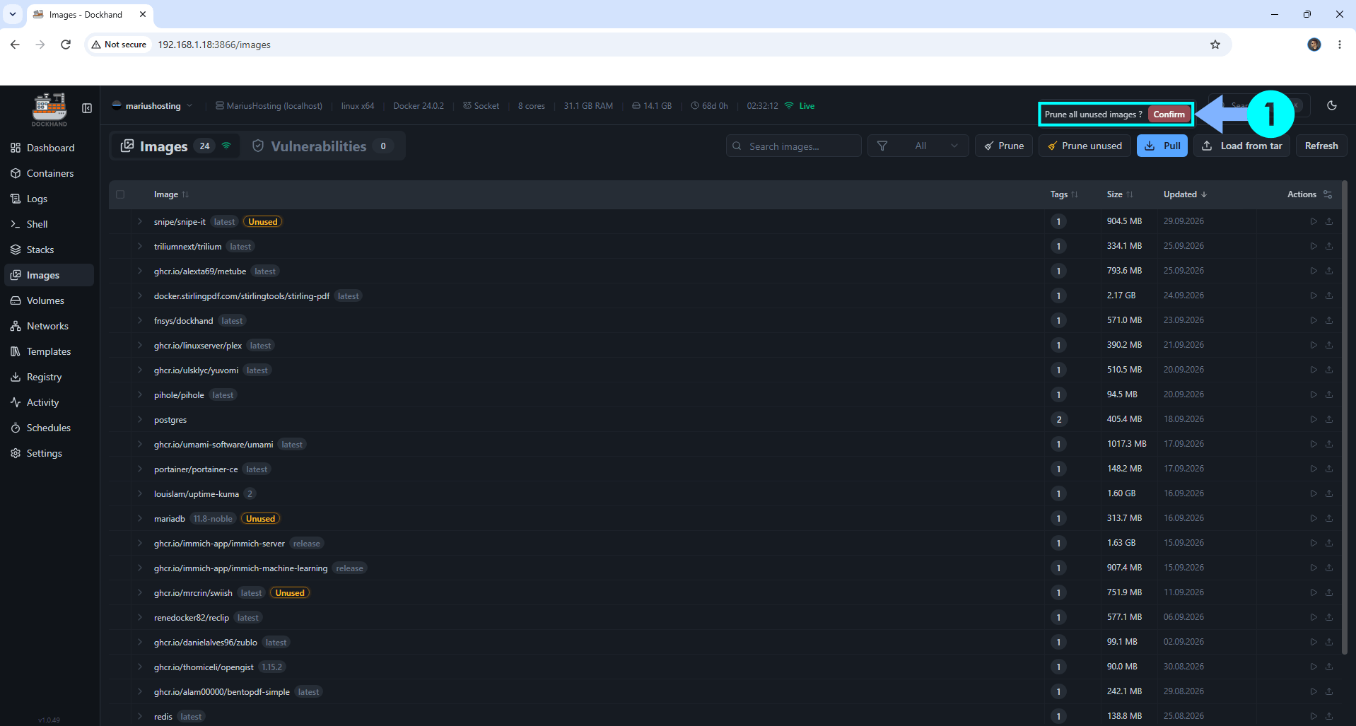 Free Disk Space NAS Docker Dockhand 2