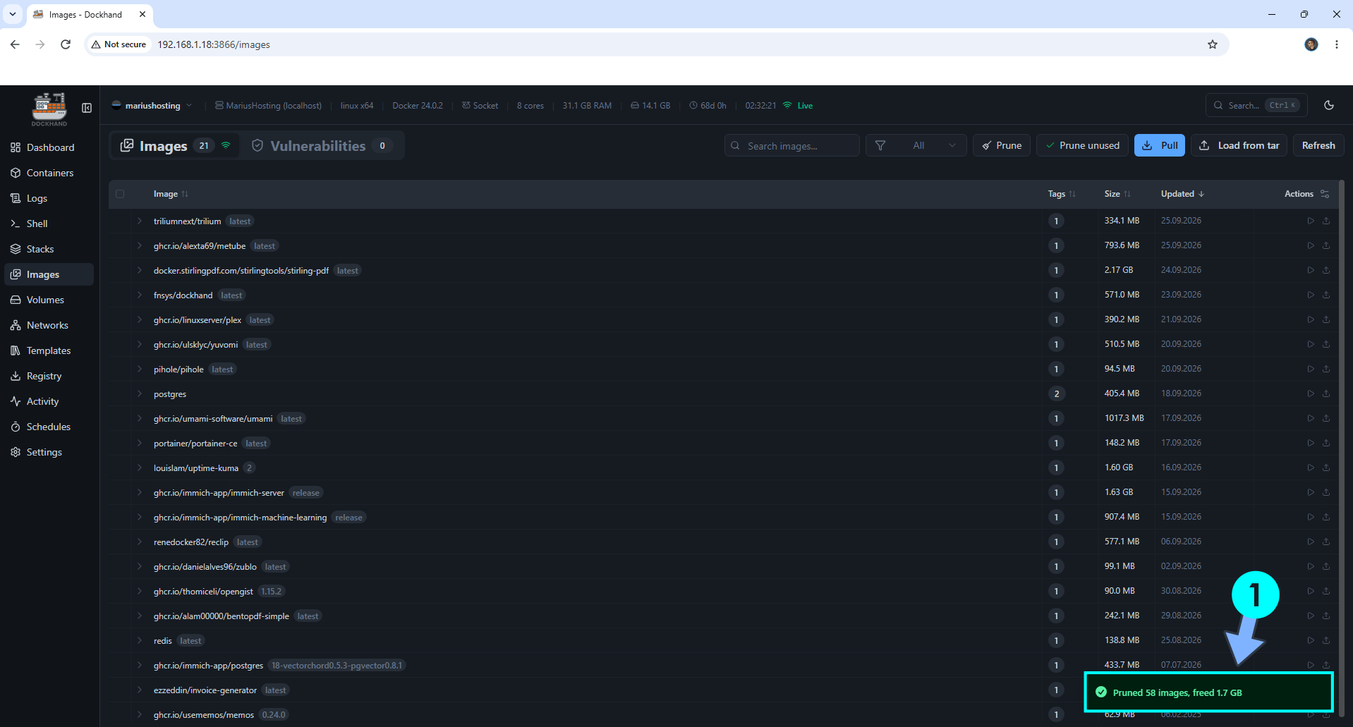 Free Disk Space NAS Docker Dockhand 3