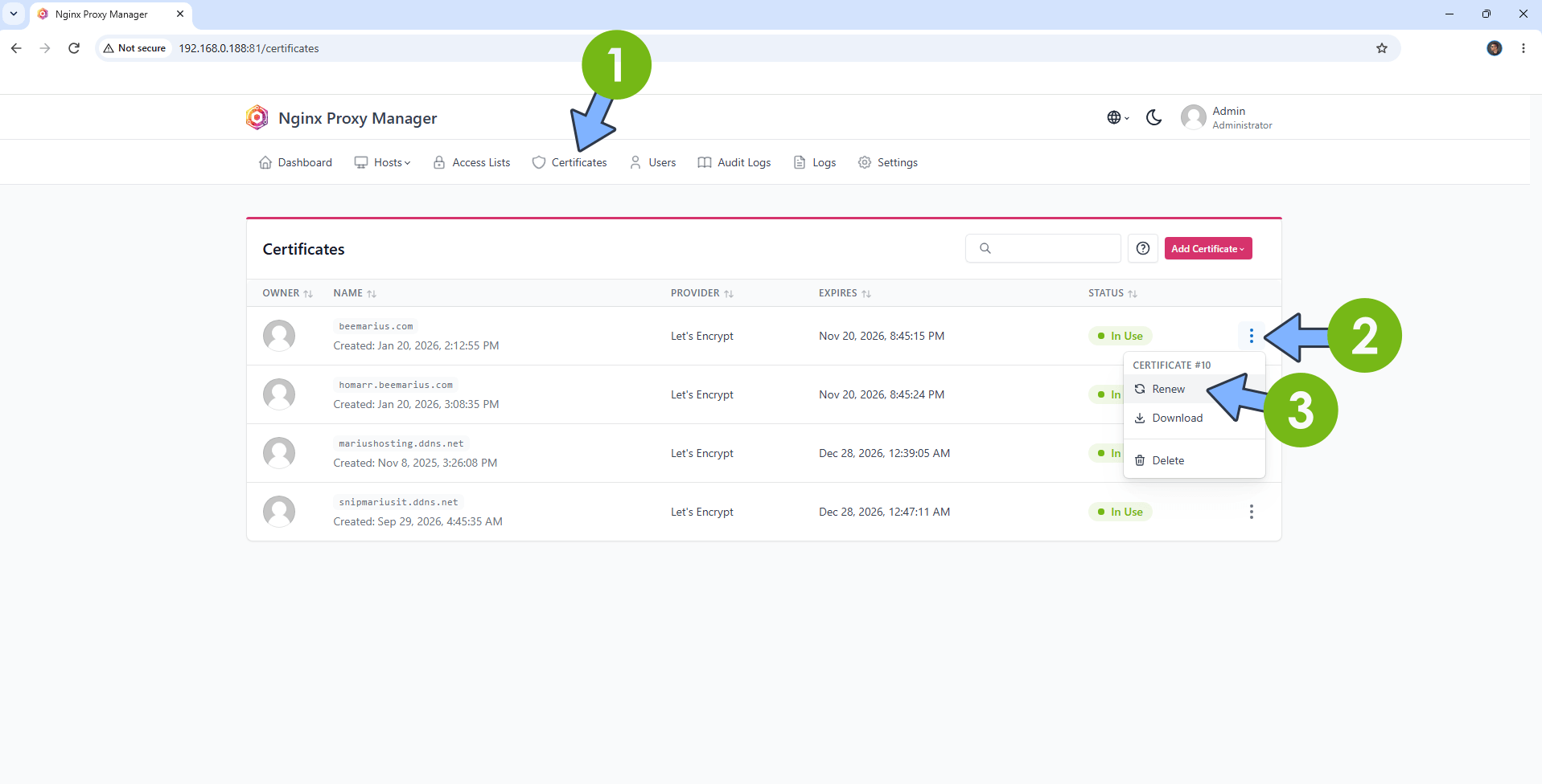 Nginx Proxy Manager Renew SSL Certificate 1