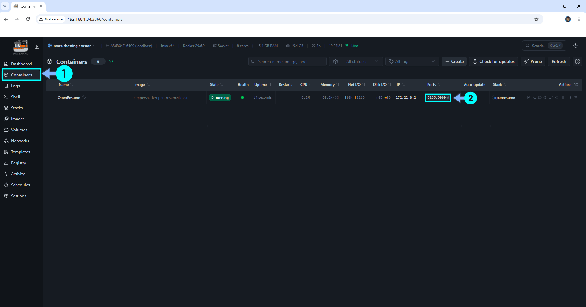 OpenResume Asustor NAS Set up 2