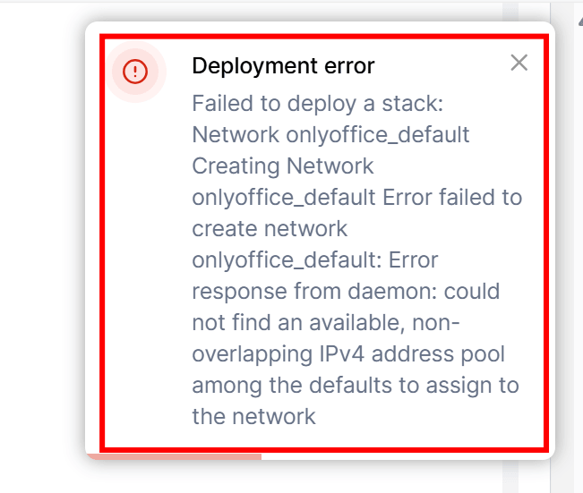 failed to deploy a stack … could not find an available, non-overlapping IPv4 address pool among the defaults